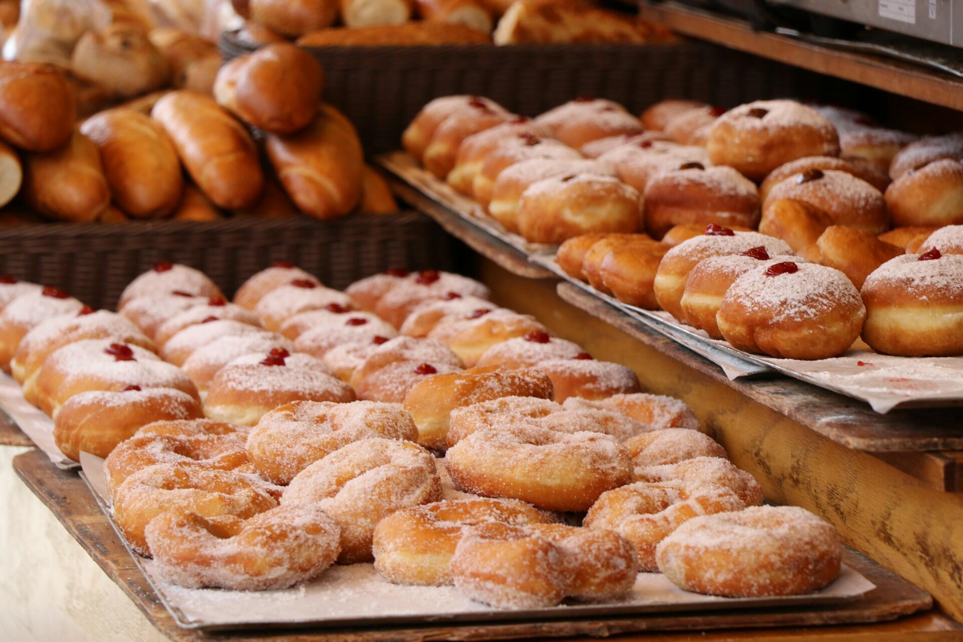 Hanukkah desserts in a bakery.