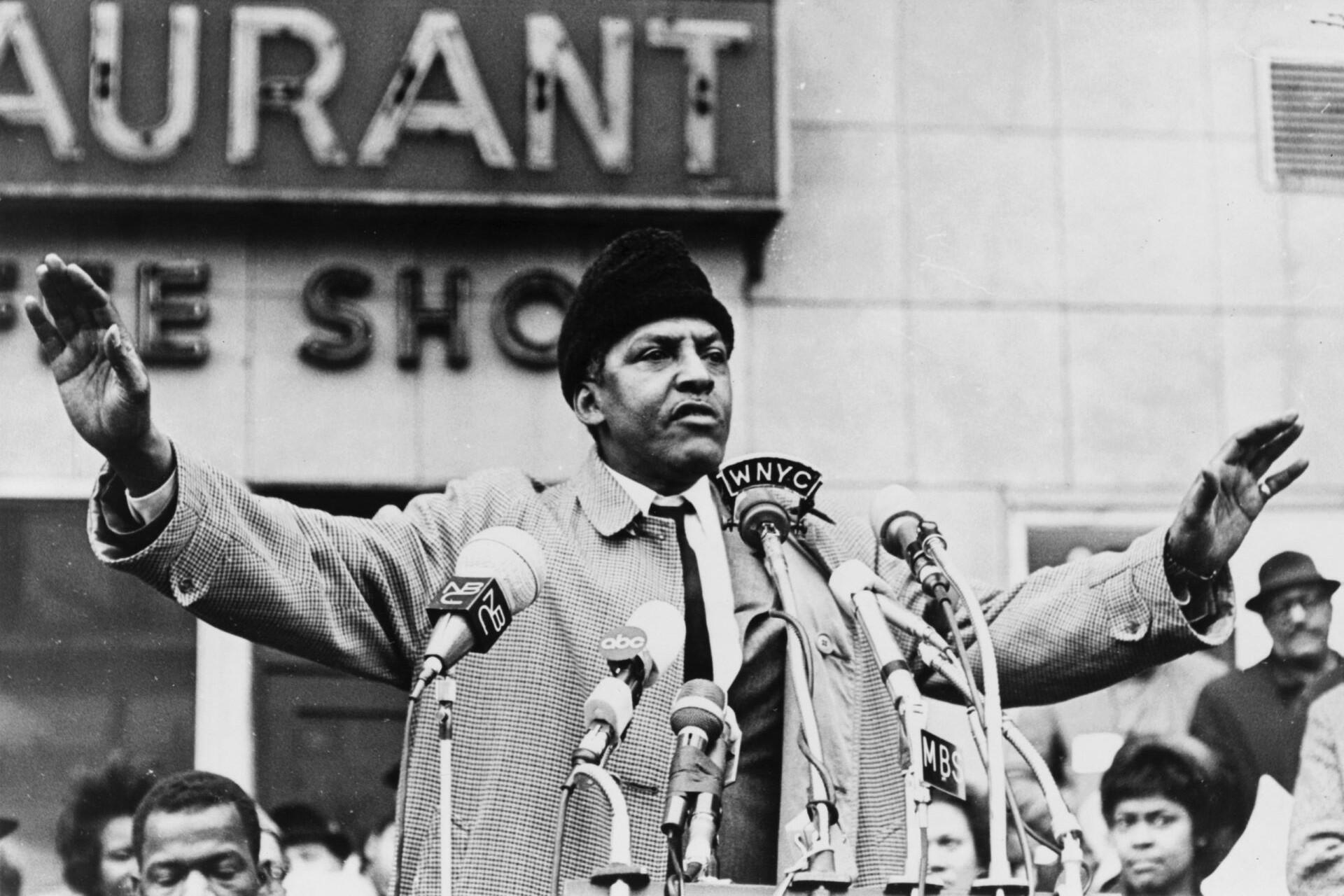 Bayard Rustin giving a speech.