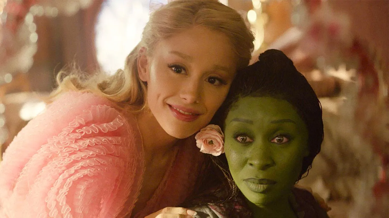 Glinda and Elphaba sharing a close moment in the movie