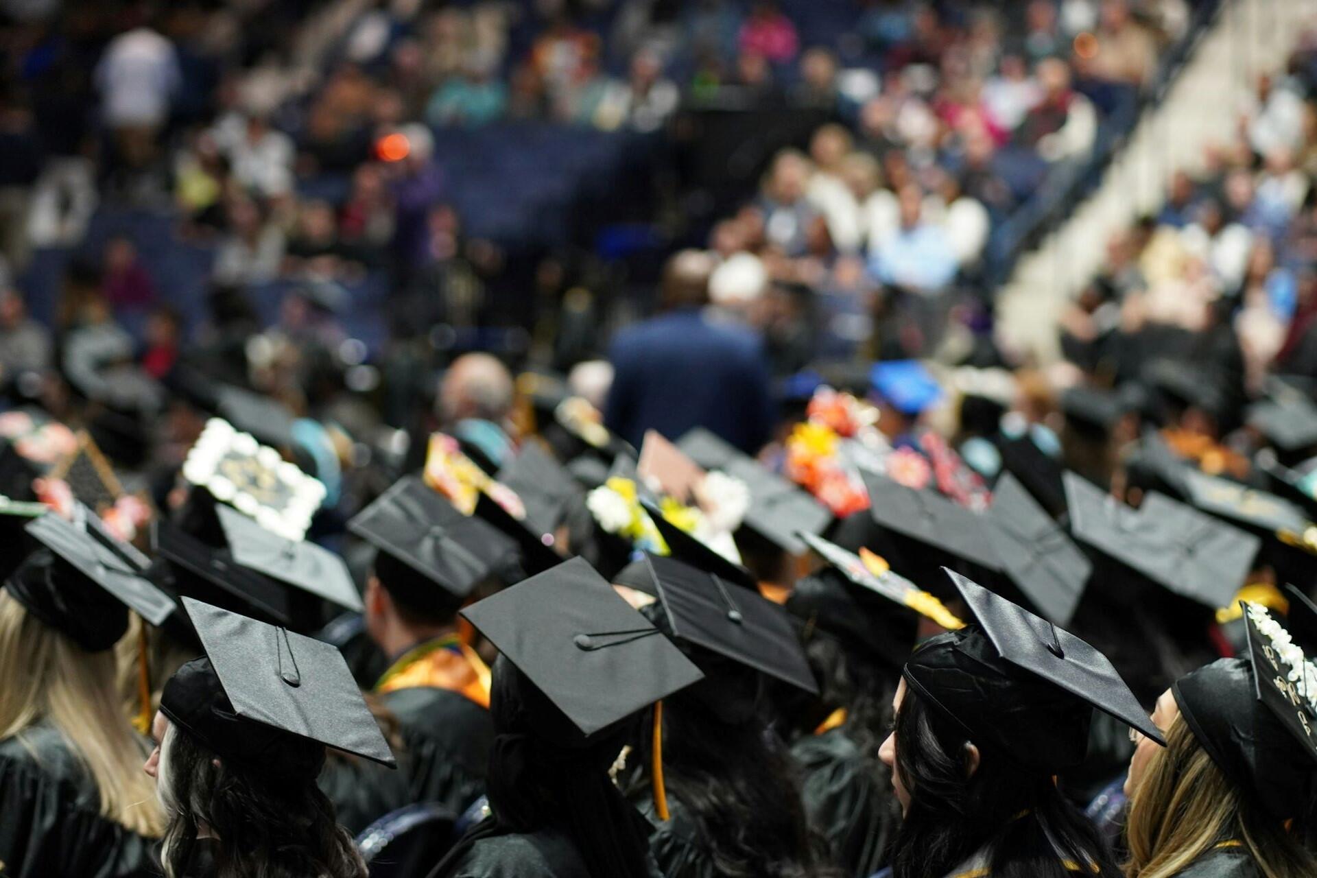 Students dressed for graduation.
