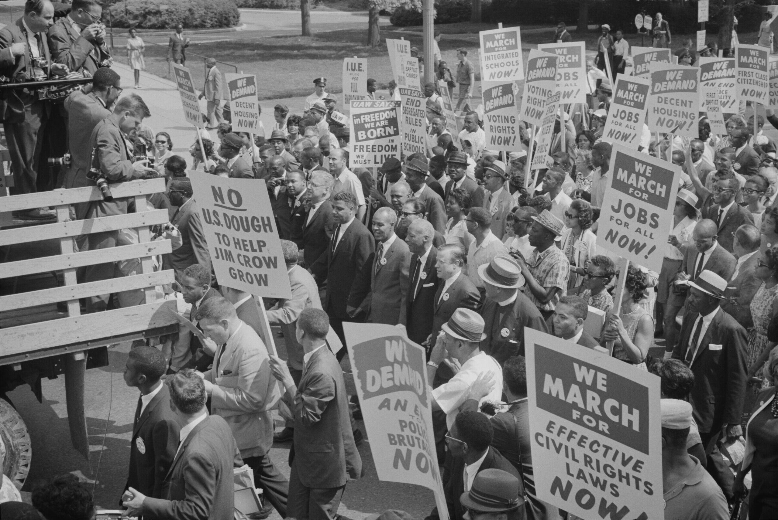 Protesters with placards at the March on Washington.