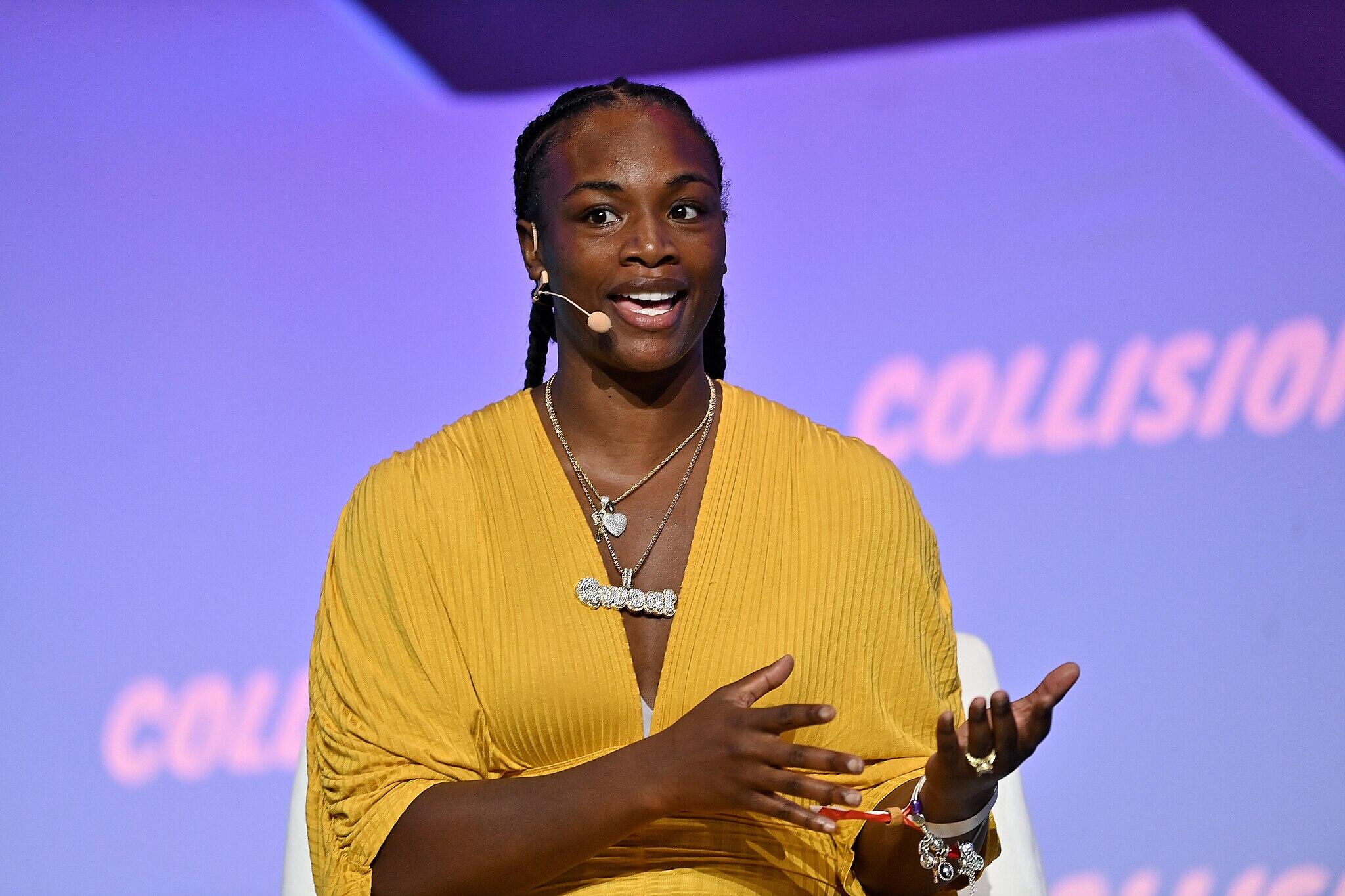 22 June 2022; Claressa Shields, Boxer & Olympian, Professional Fighters League, on Sportstrade Stage, Fight club: Blood, sweat and tears, during day two of Collision 2022 at Enercare Centre in Toronto, Canada.