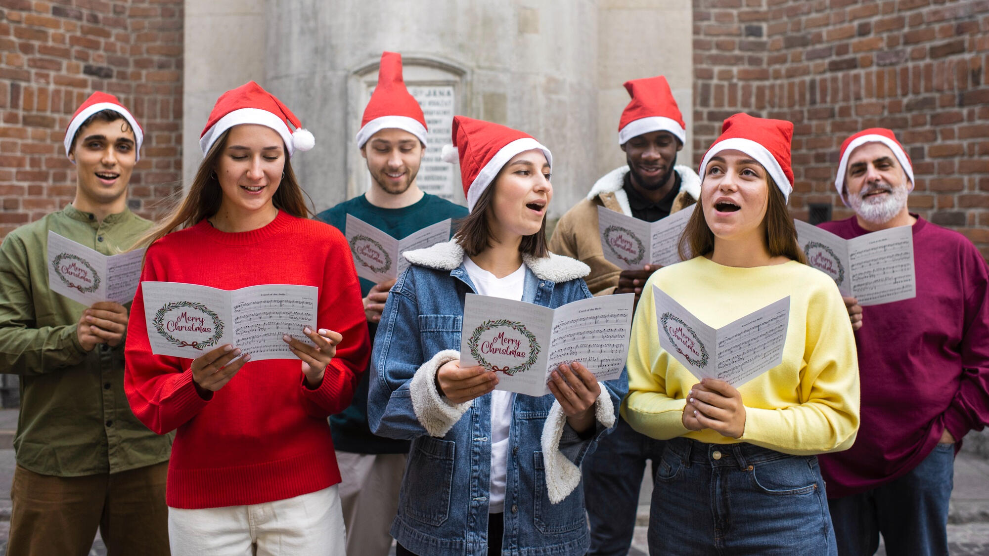 high school chorus class and teacher caroling