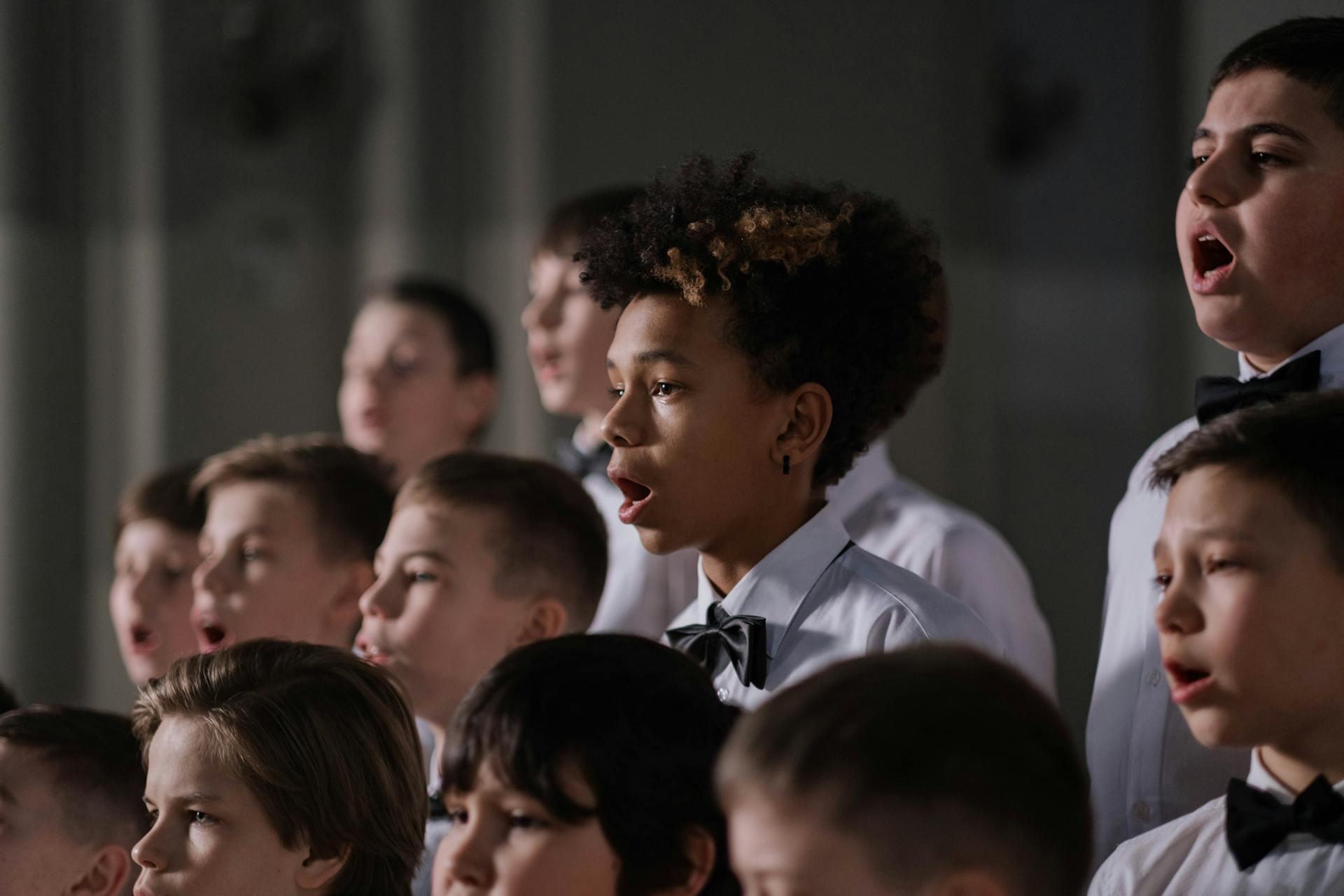 middle school student in choir singing