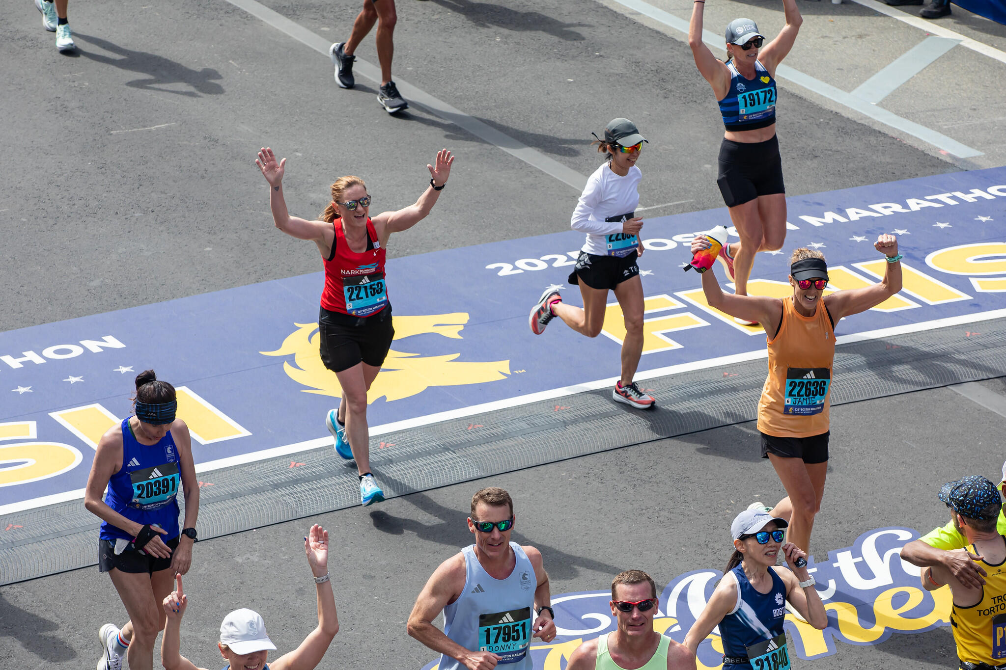 Boston Marathon blue and yellow finish line