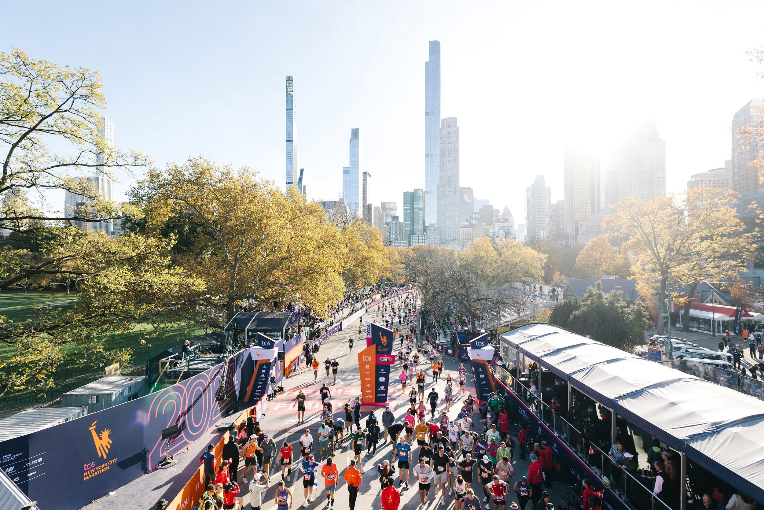 the New York City marathon finish line in Central Park