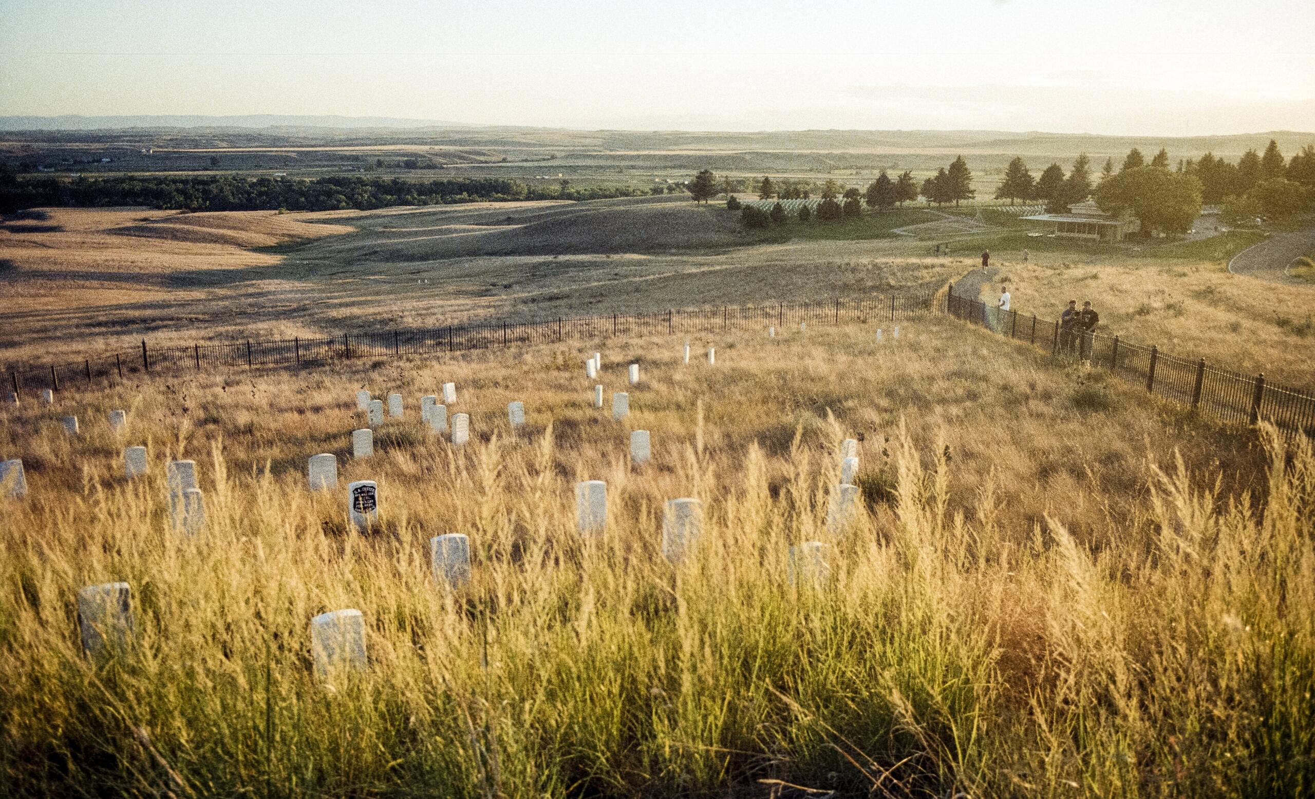 a grave site located at the Little Bighorn Battlefield, situated on a rolling plain