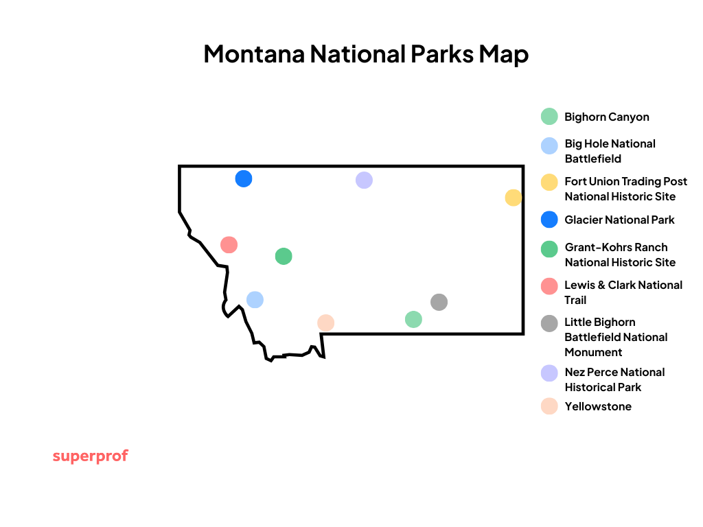 minimalist graphic highlighting the locations of the national parks and other sites mentioned in this article