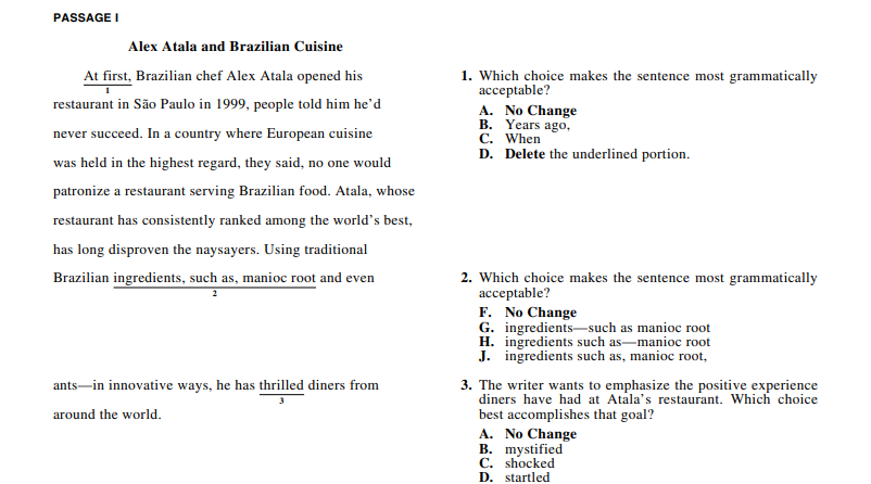 A short text passage with certain parts underlined, and questions about the underlined parts.