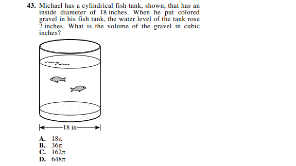 diagram from the ACT math section showing a cylindrical fish tank