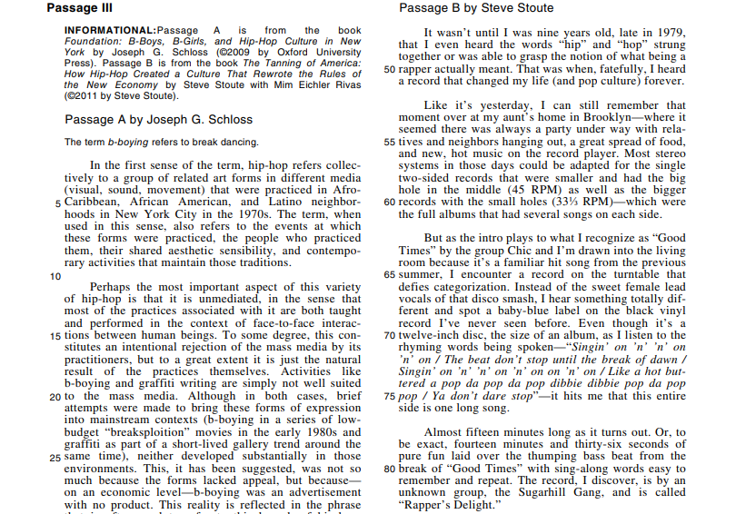 two sample passages from a practice ACT test