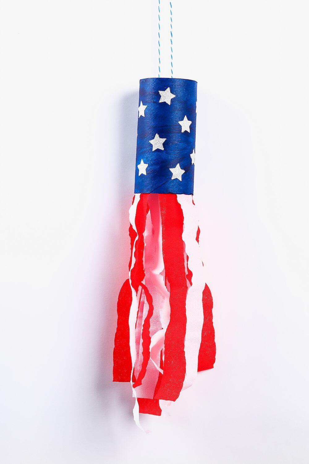 windsock in red, white and blue with white stars