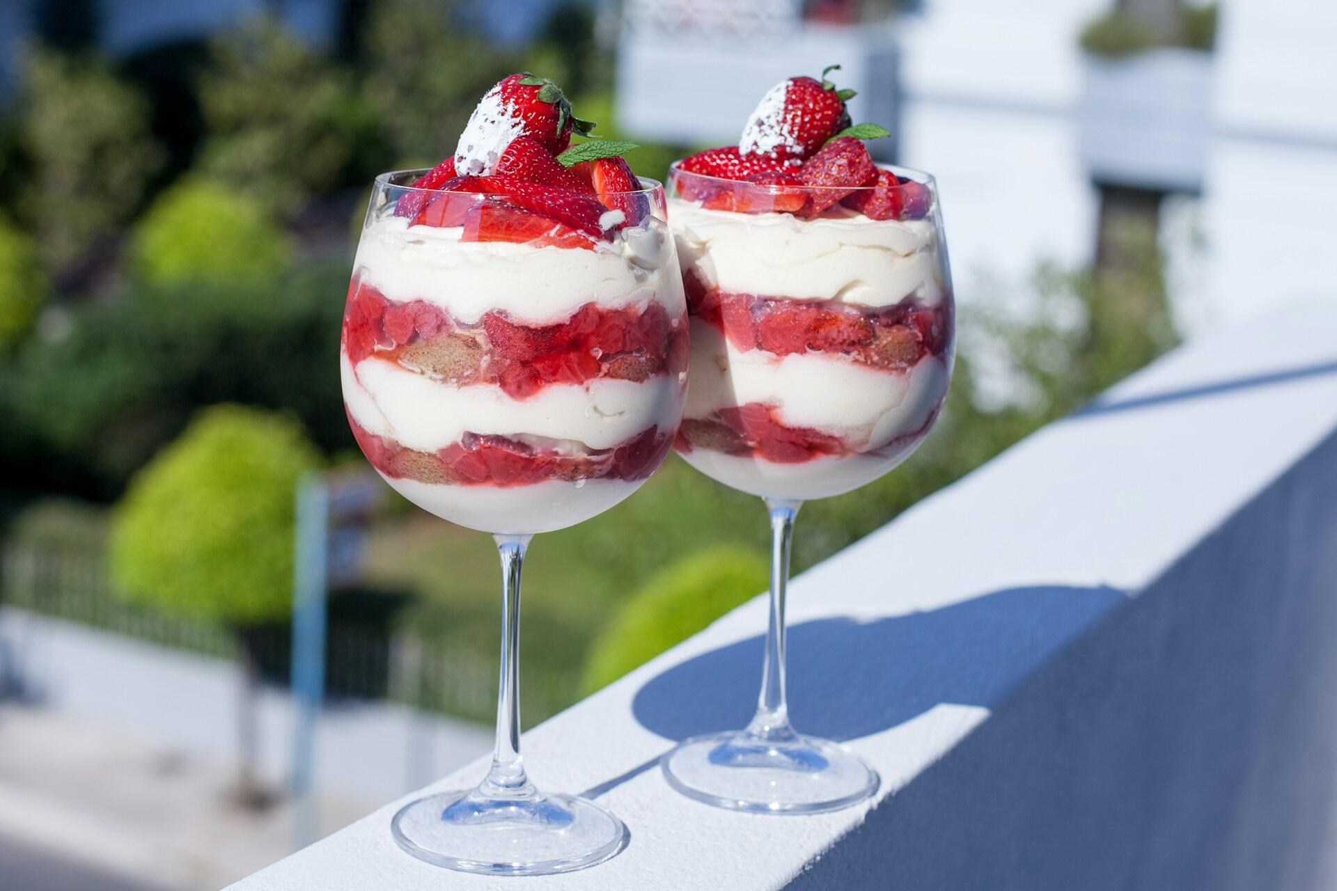 Trifle dessert in a glass bowl for 4th of July
