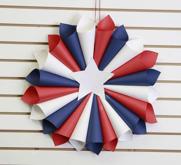 paper wreath with red, white and blue