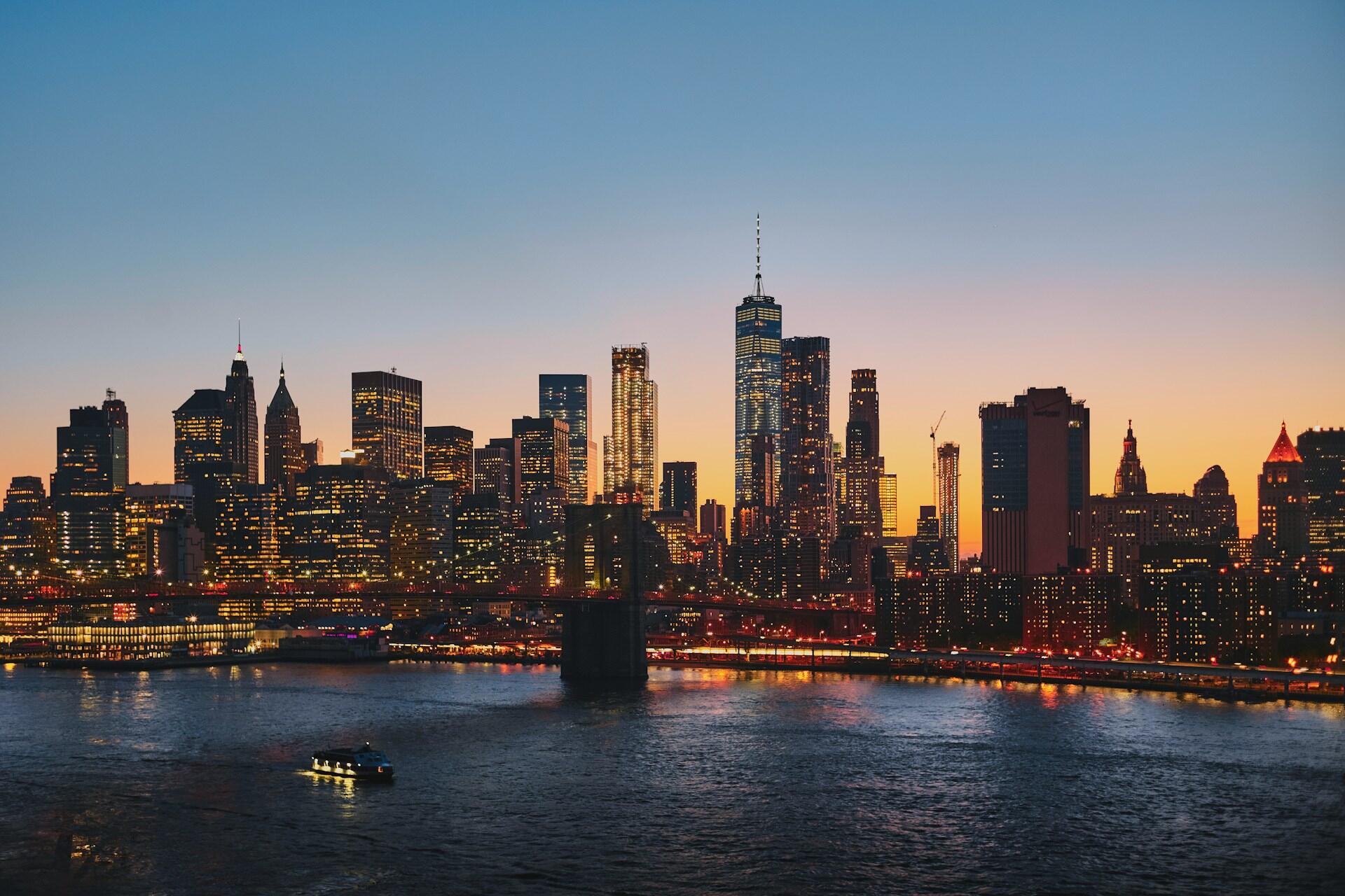 New York City skyline at sunset