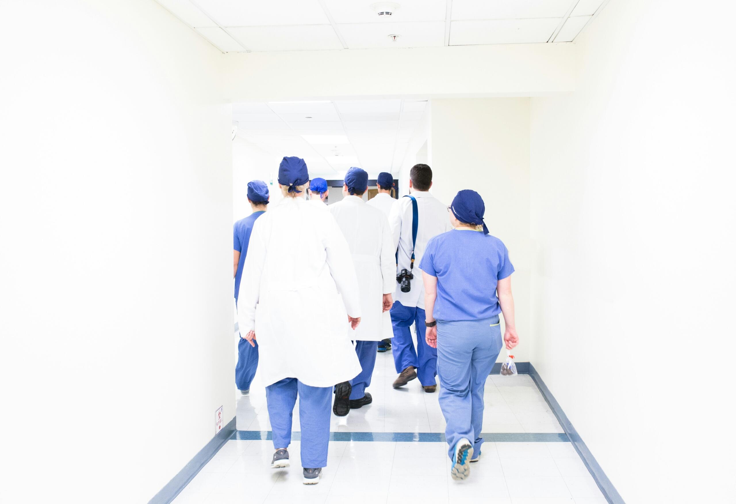 Physicians at work in their scrubs