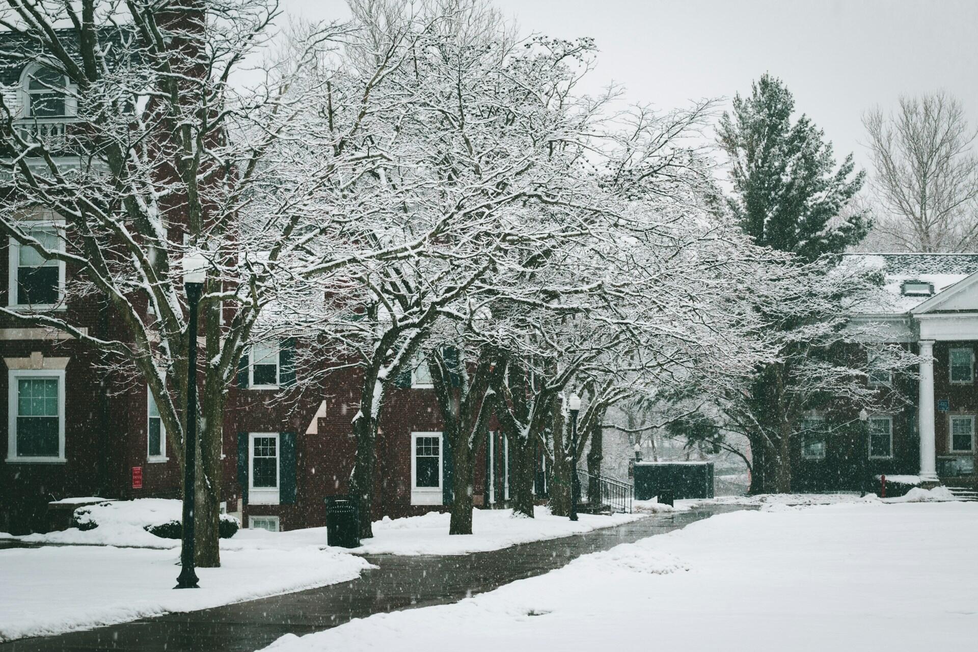 University of Rochester city campus in the winter, covered in snow
