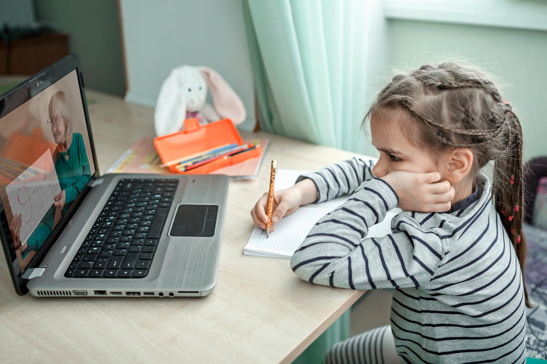 Child takes online homeschooling class