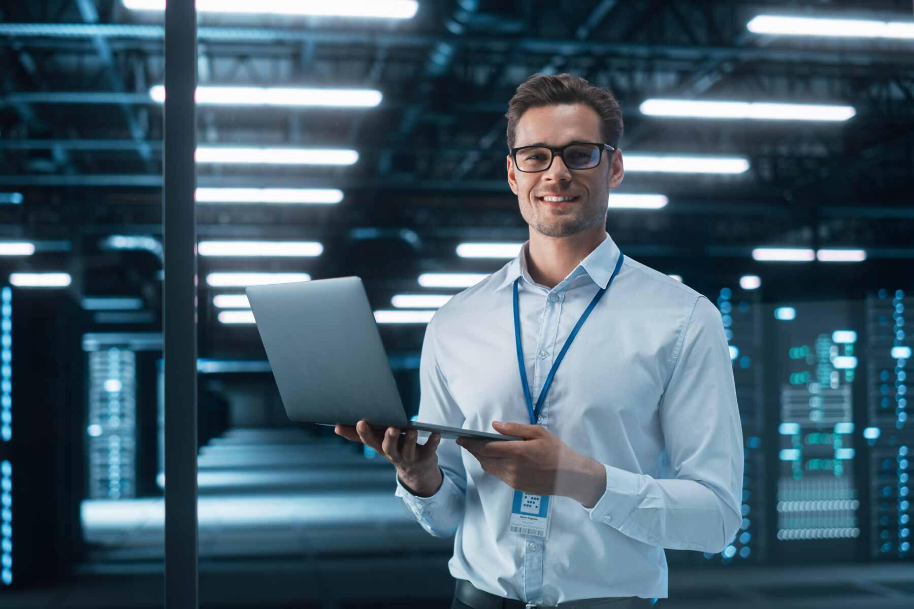 I.T. network specialist in a large server room