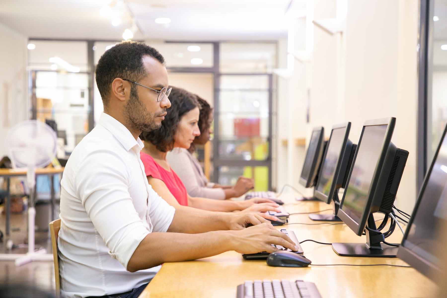 Students taking the GRE General Test at a testing center