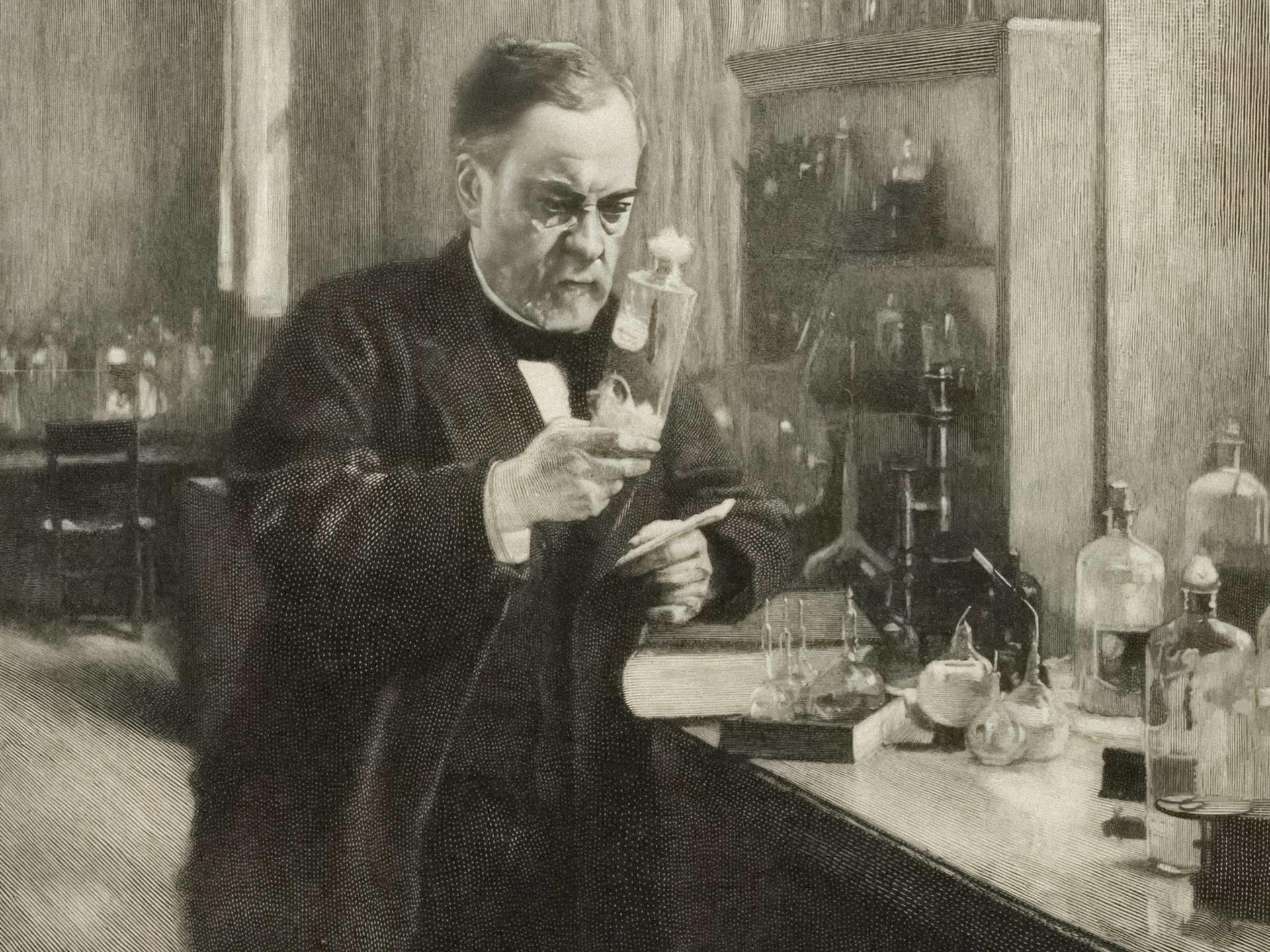 ilustracion de louis pasteur en laboratorio