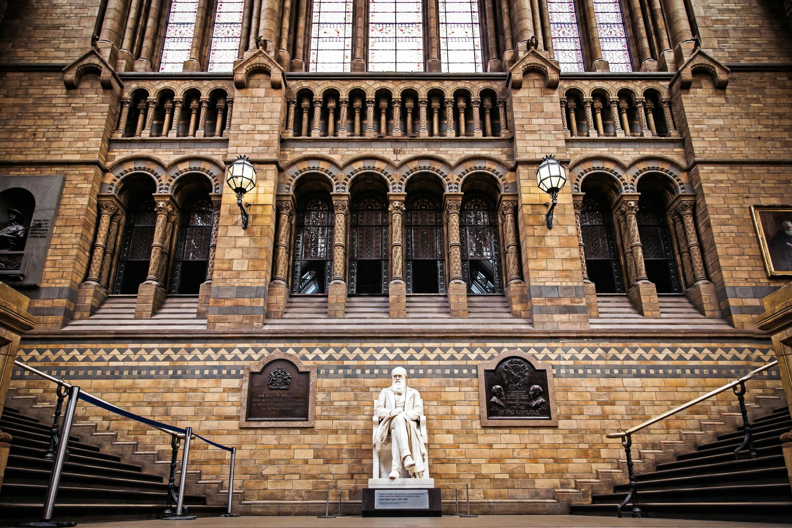 estatua de Charles Darwin fuera de una universidad