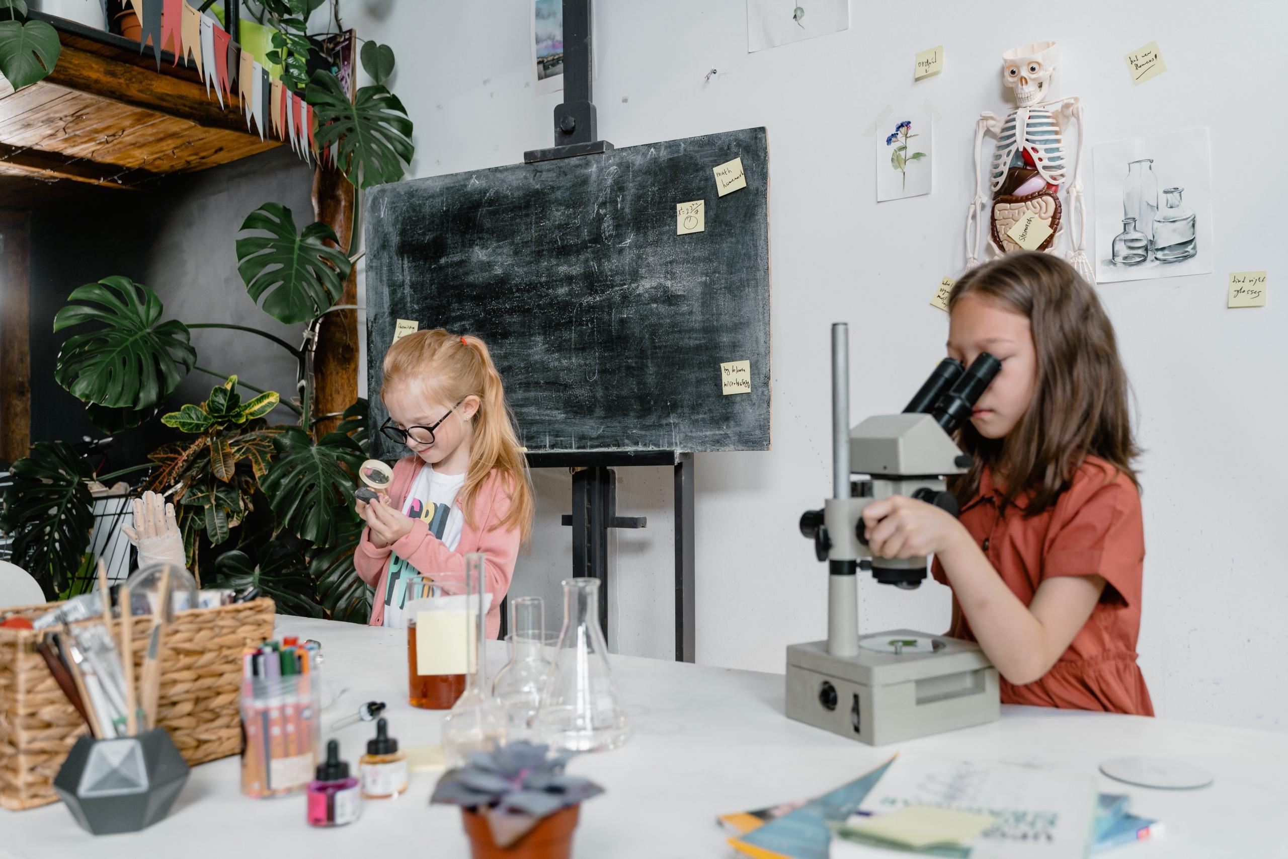 dos chicas aprendiendo quimica