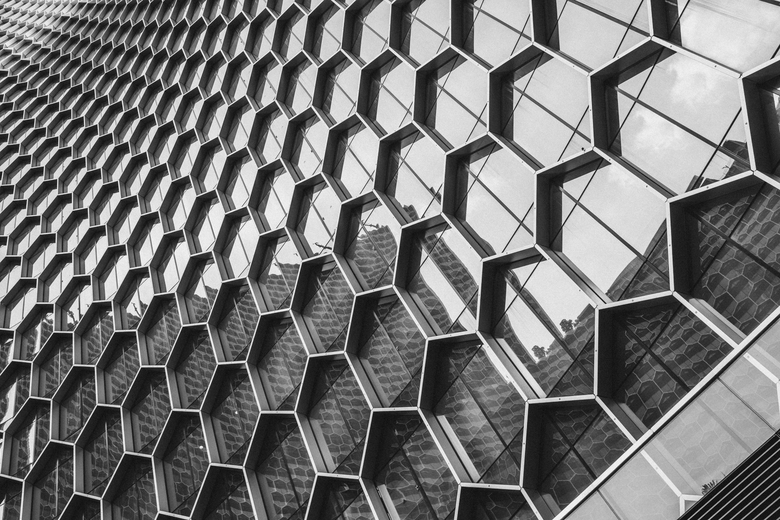 edificio con ventanas colmena