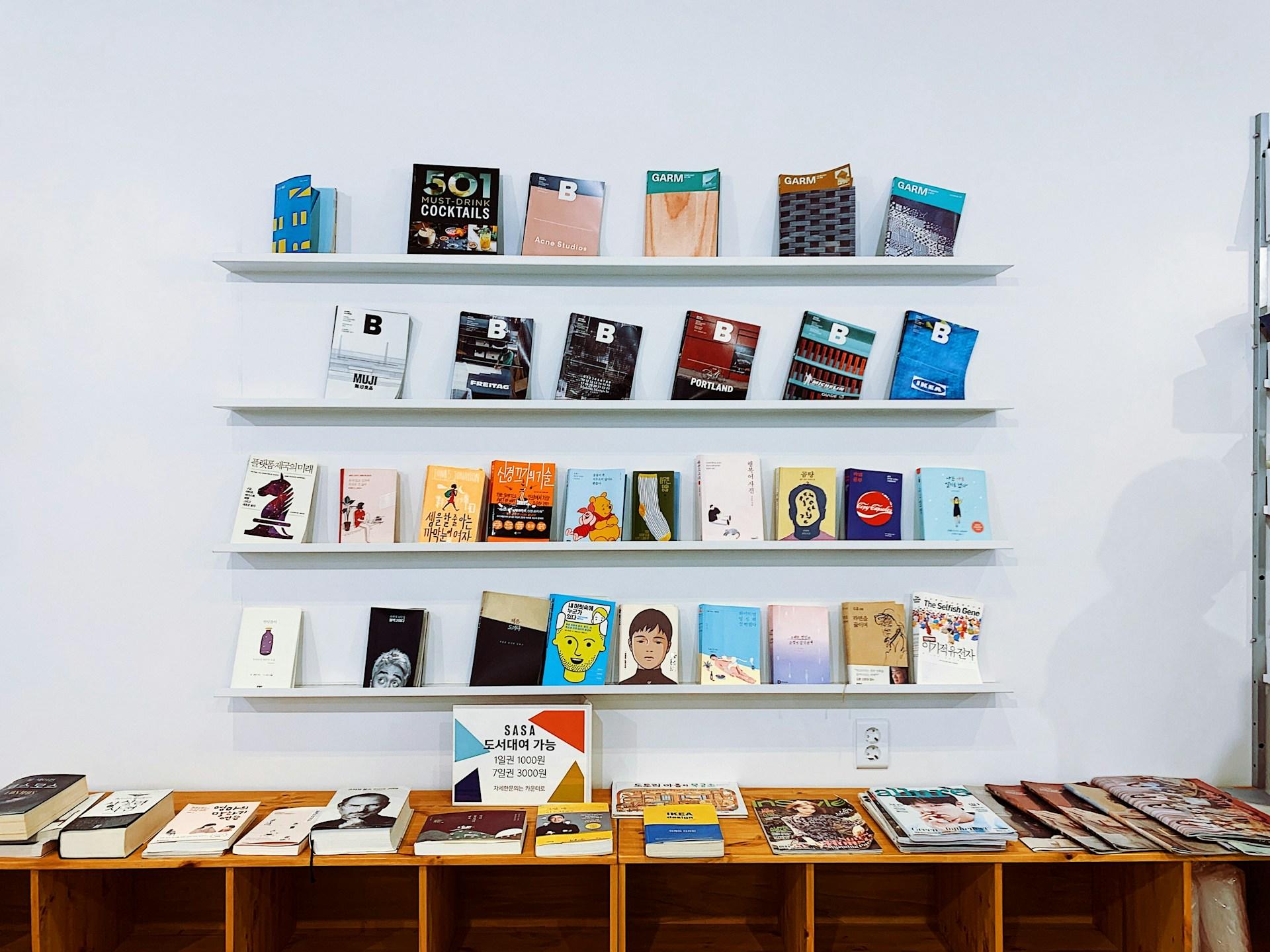 libros en coreano en pared