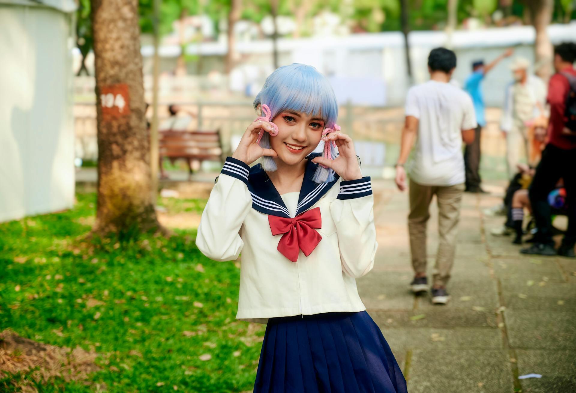 Mujer cosplay disfraz serie anime japonés