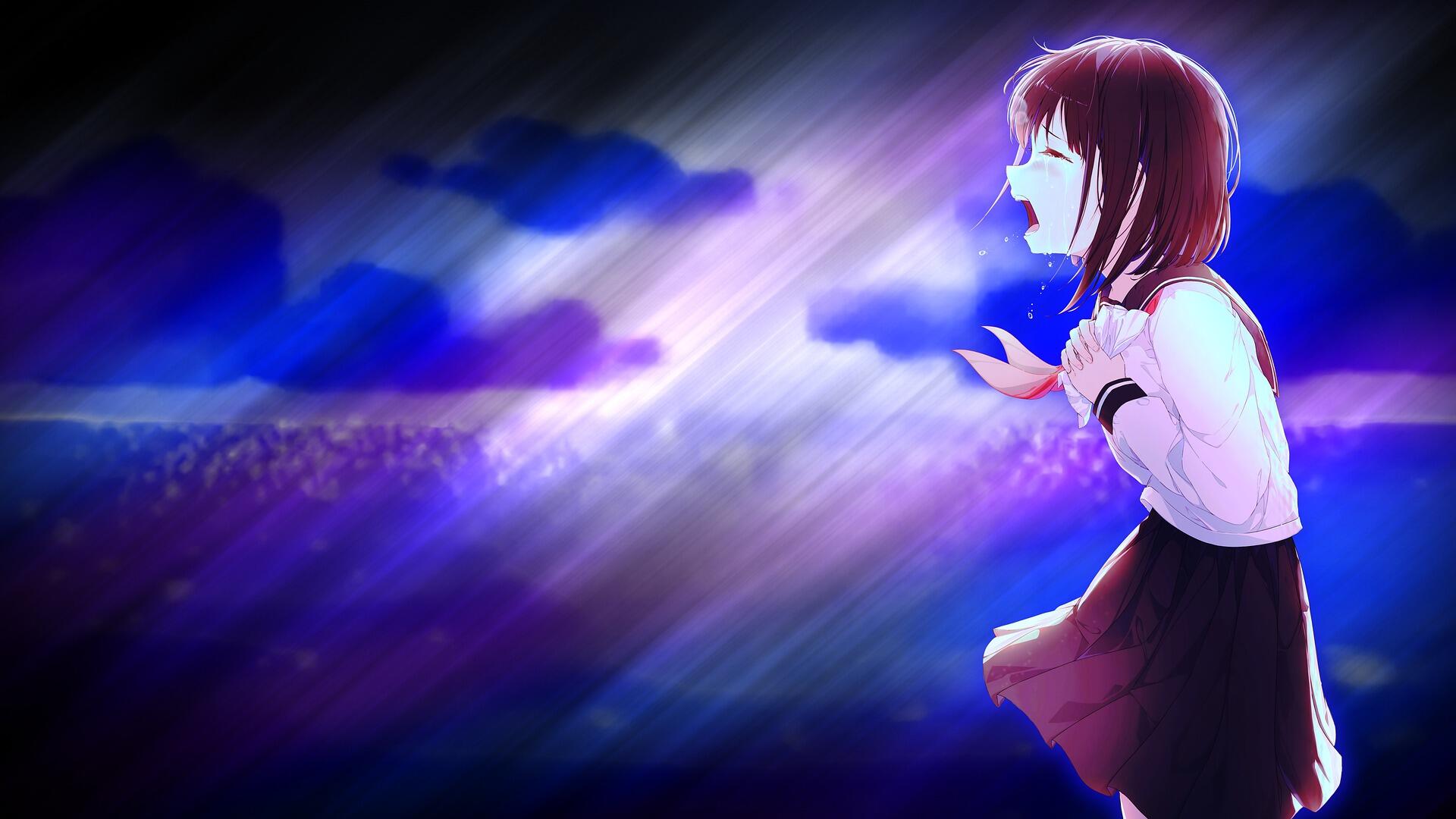 dibujo animado anime triste animación llorando cabello marrón