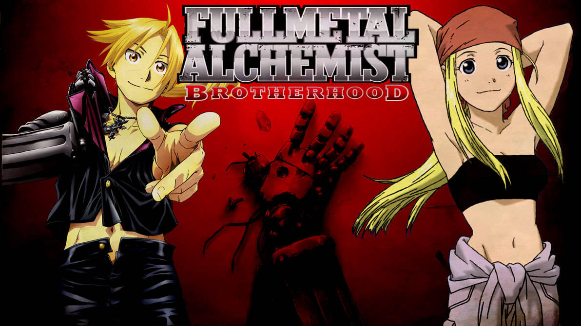 Portada chico y chica personajes Fullmetal alchemist serie de anime 