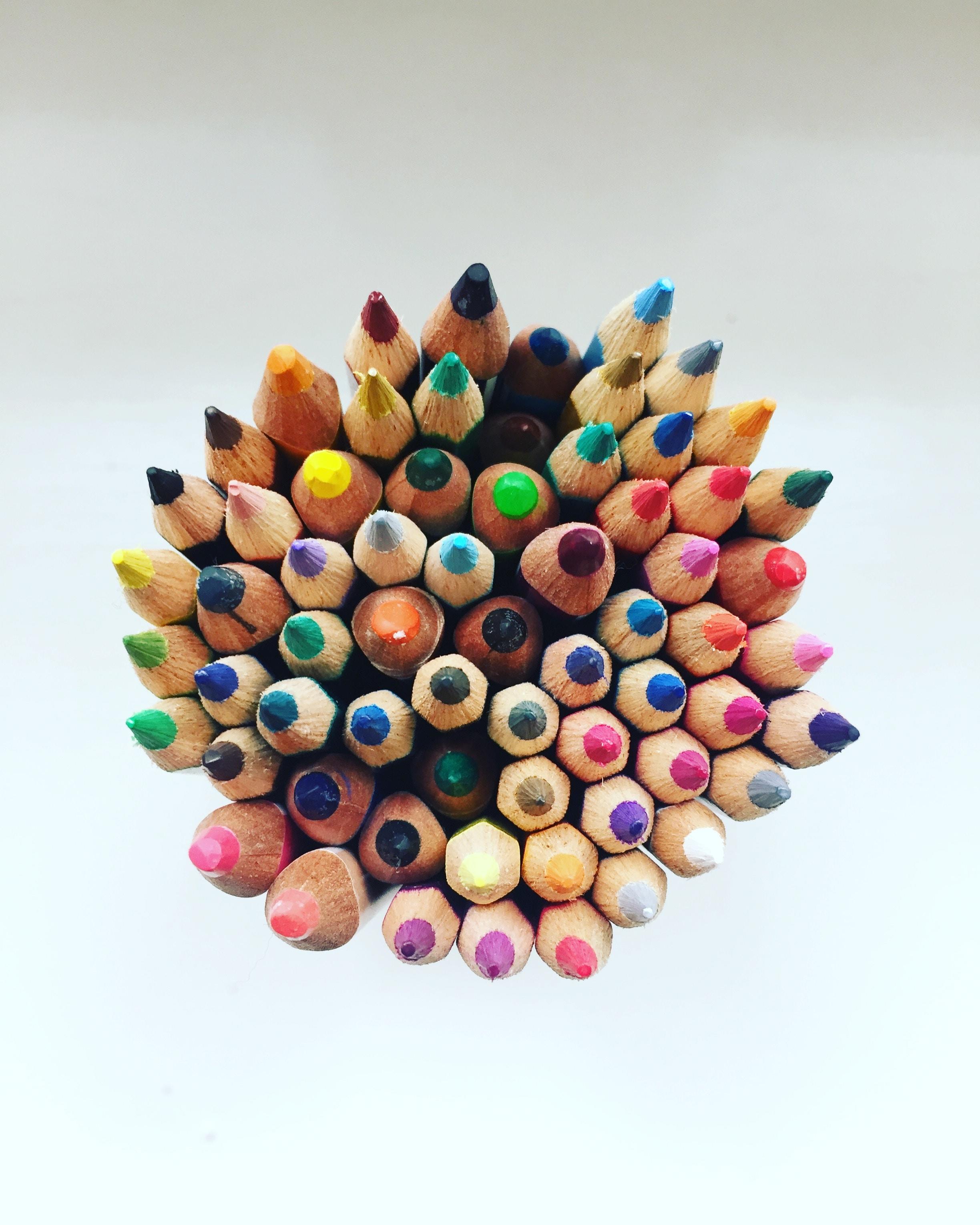 assortment of colouring pencils in pot