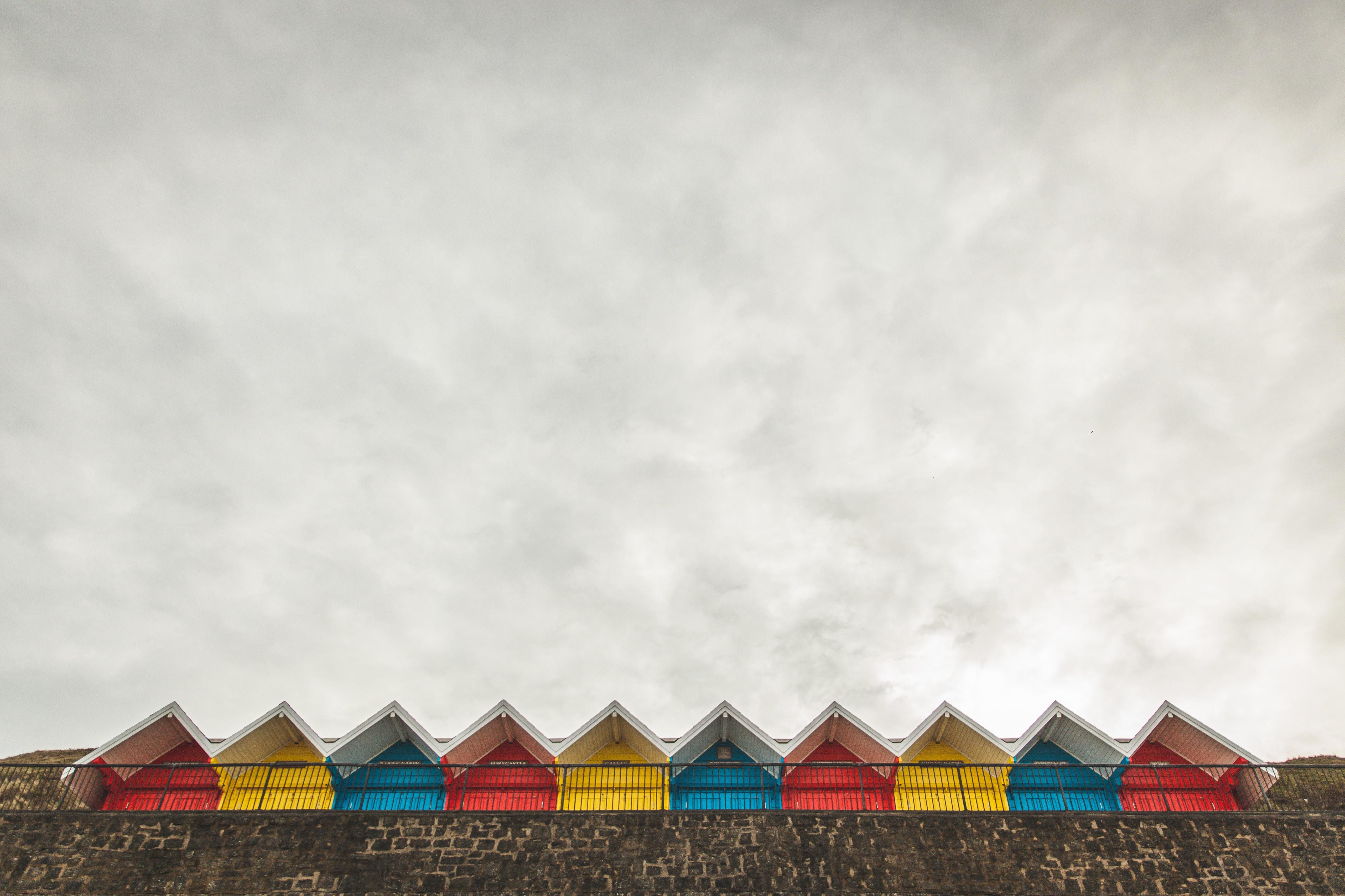 row of colourful huts