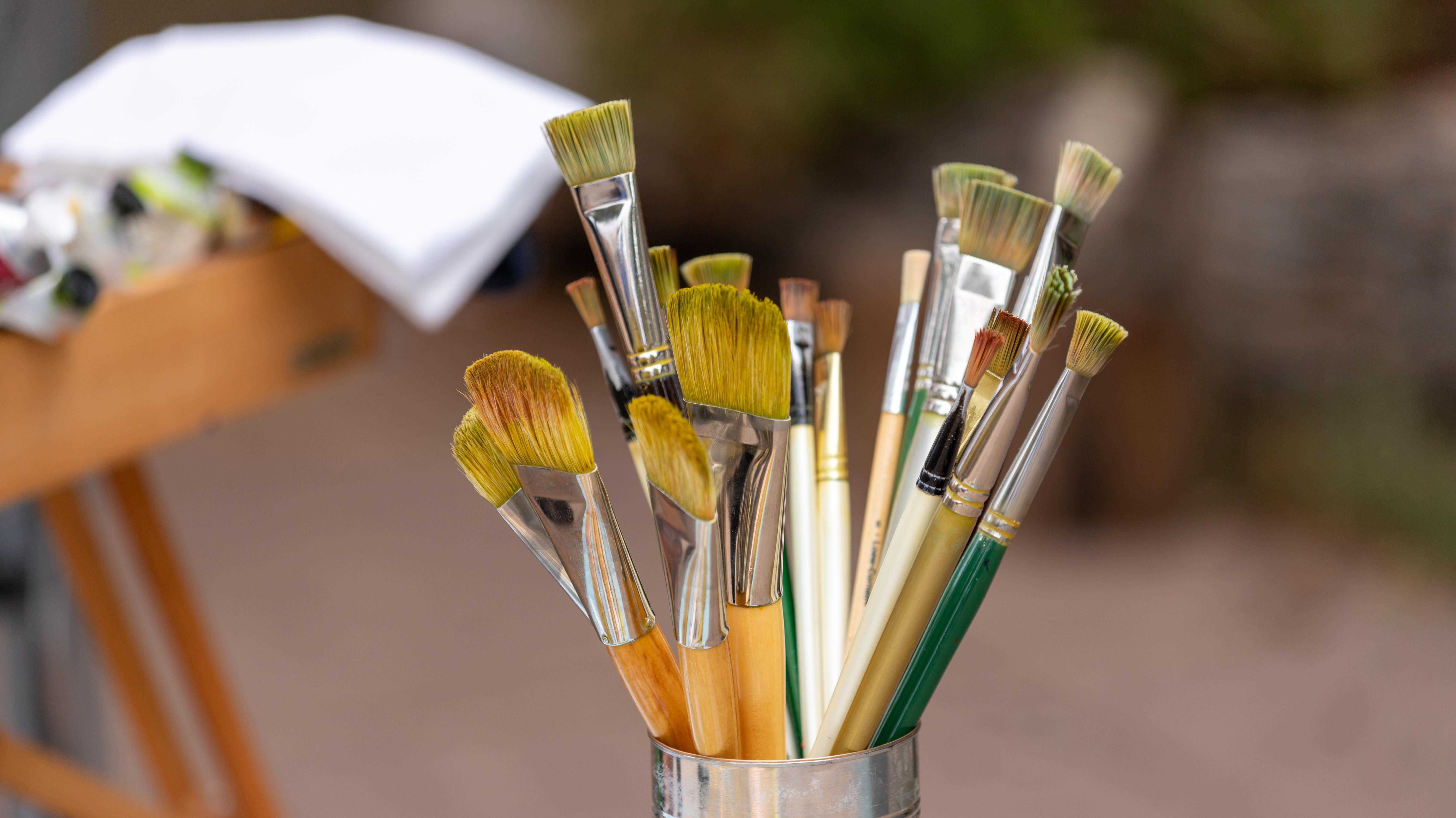 easel and paint brushes