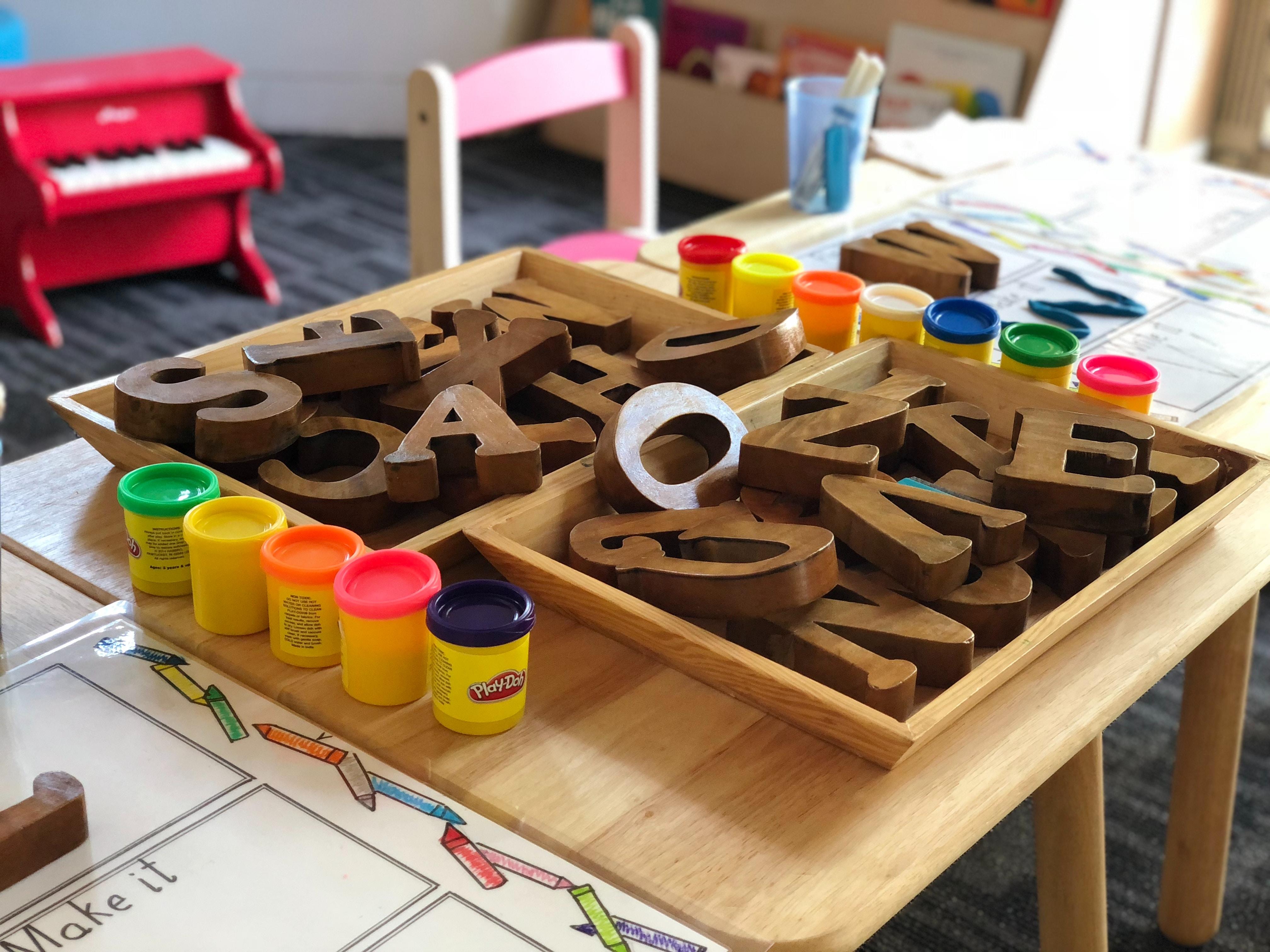 wooden letters of the alphabet in pre-school classroom