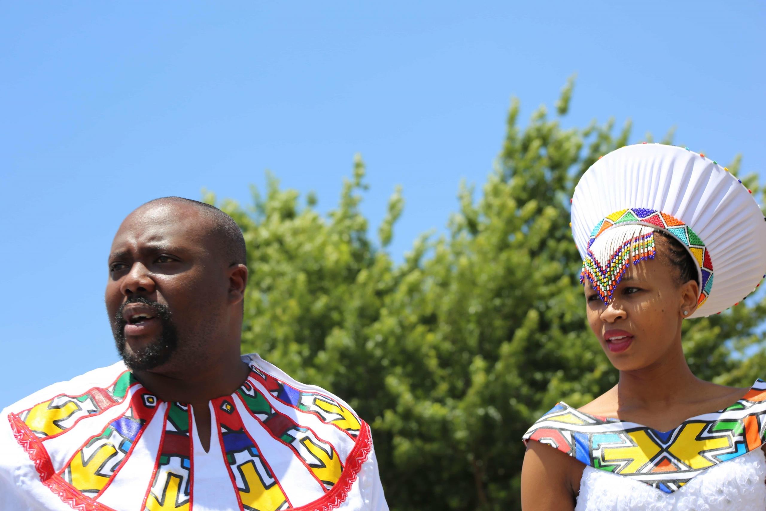 Man and woman wearing traditional African clothes