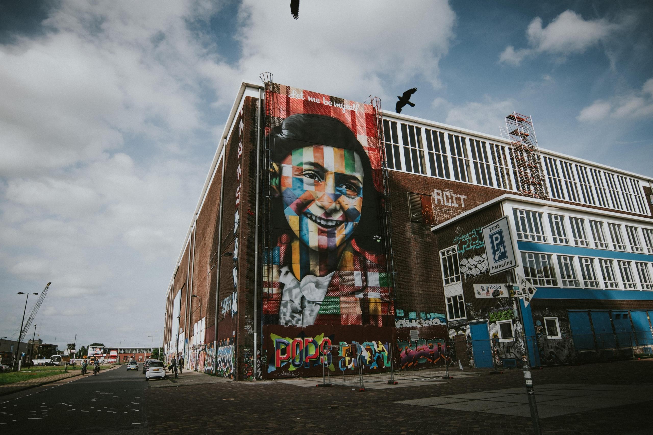 Anne Frank portrait on building