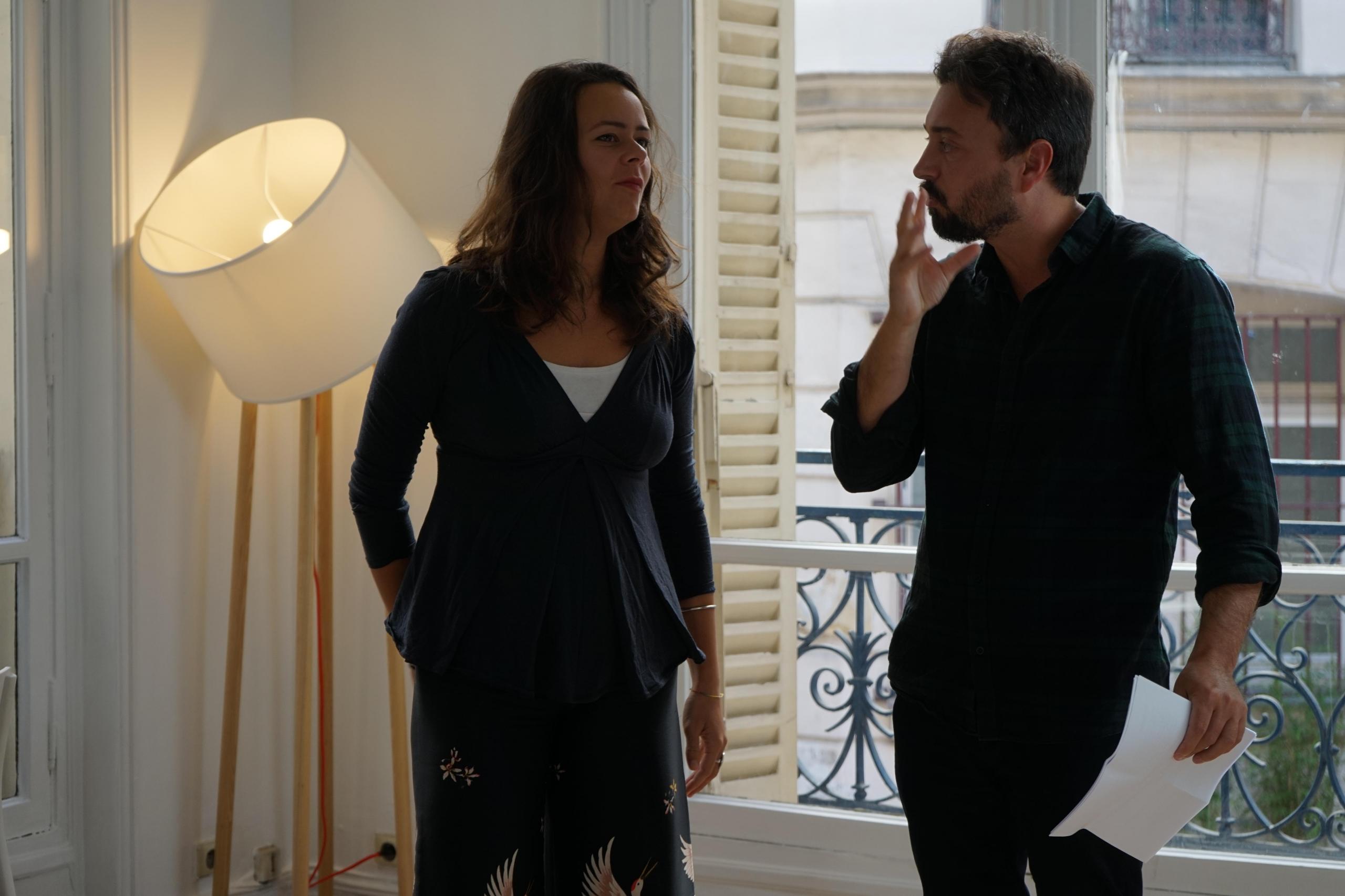 actress and drama teacher during acting lesson