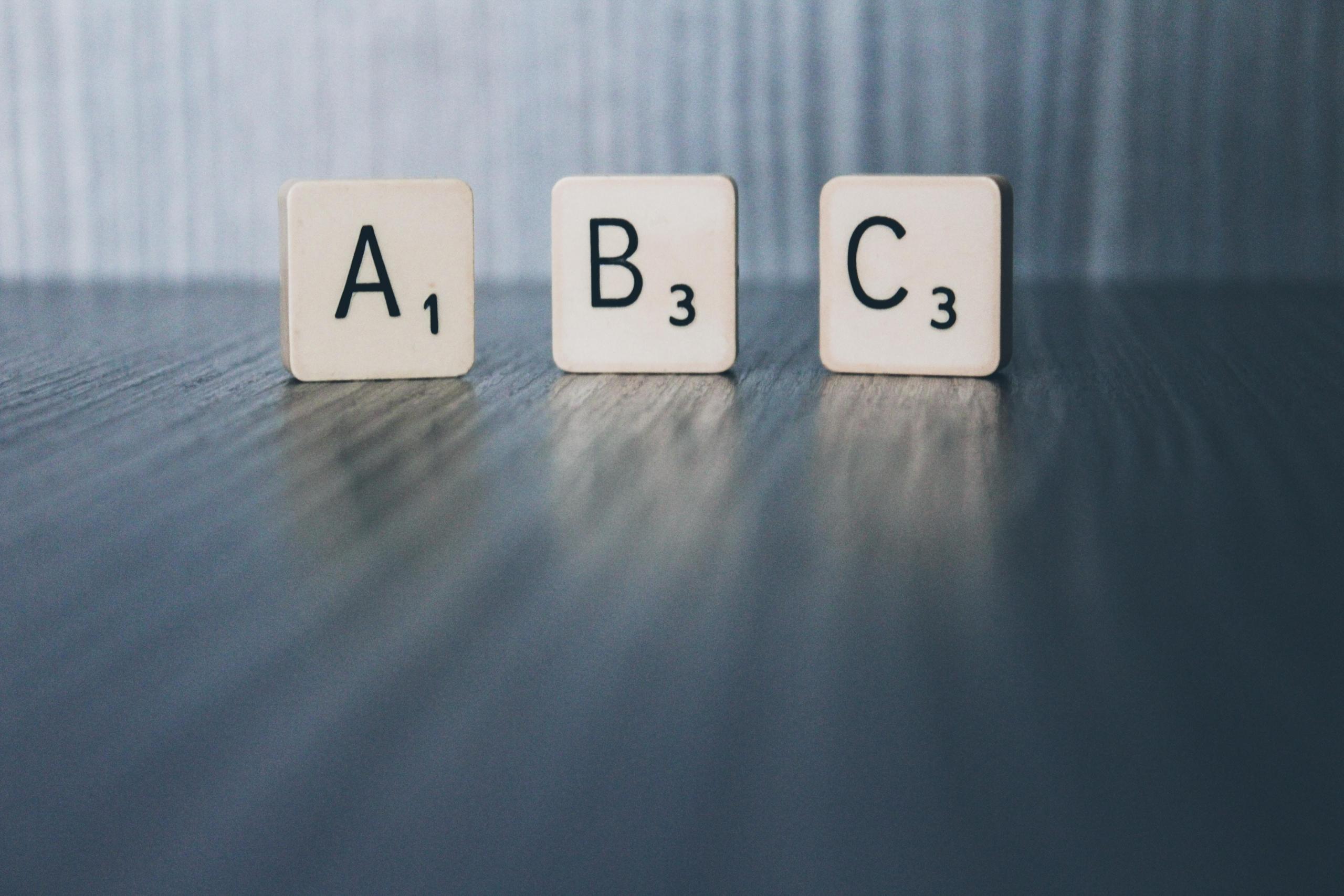 scrabble tile letters ABC