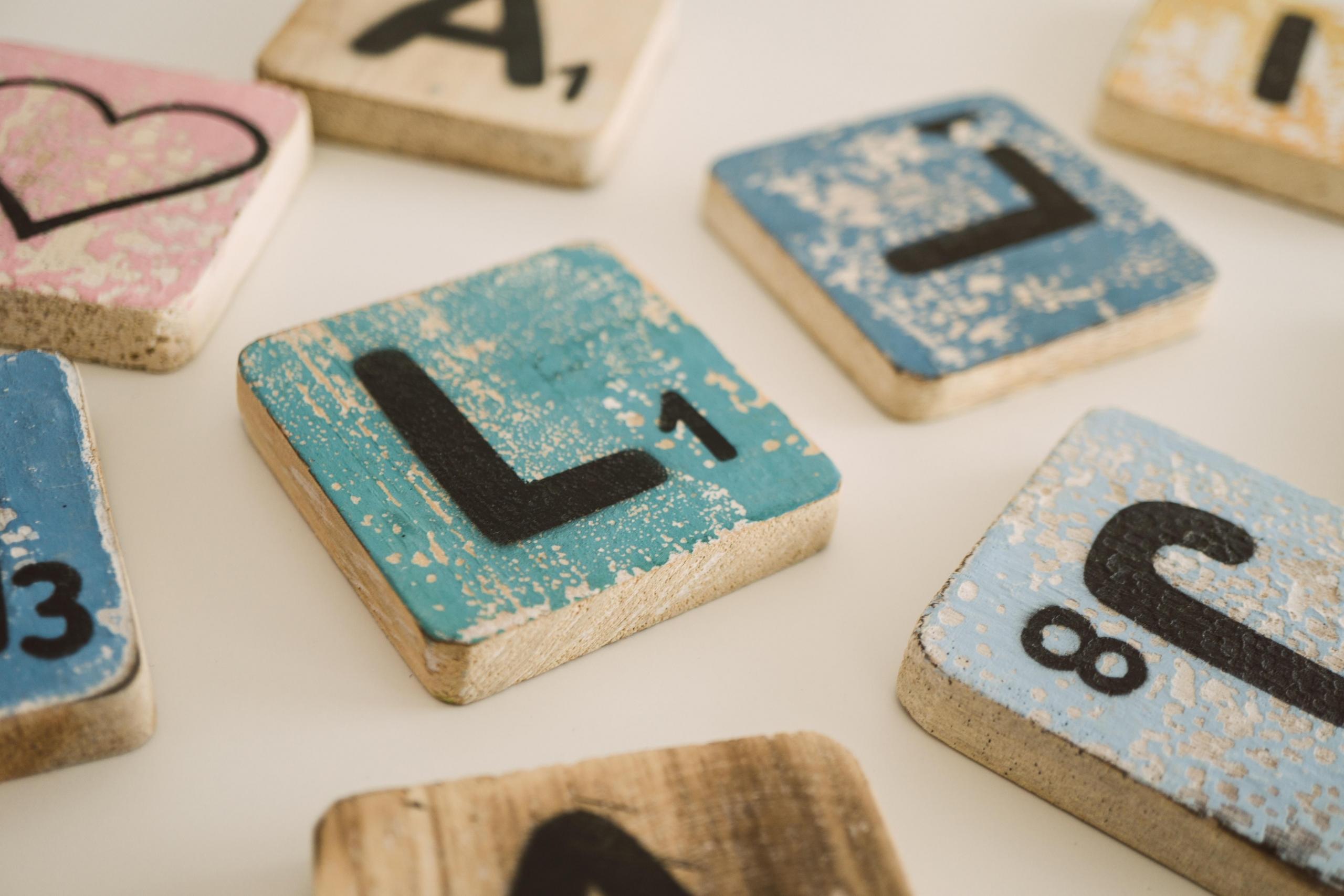 multicoloured scrabble tiles