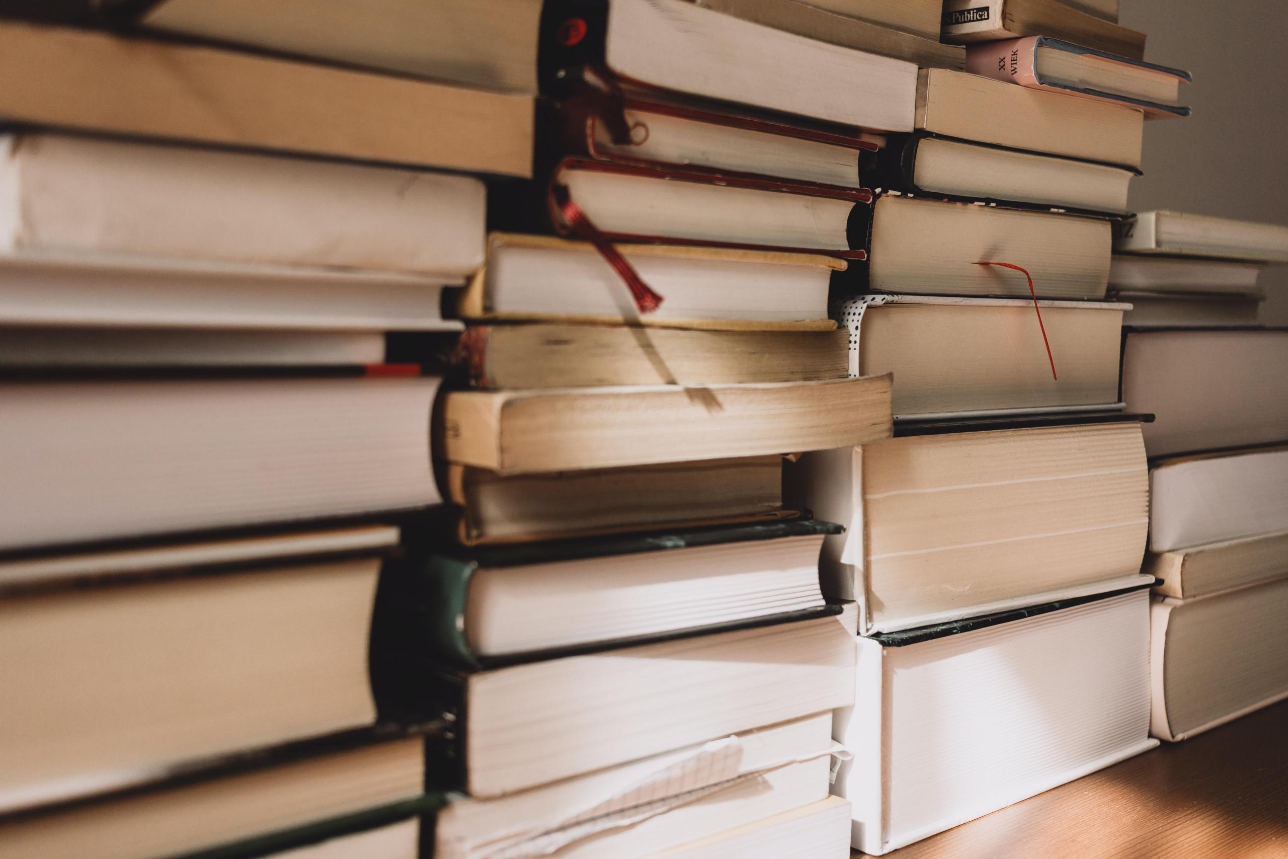 books stacked in rows