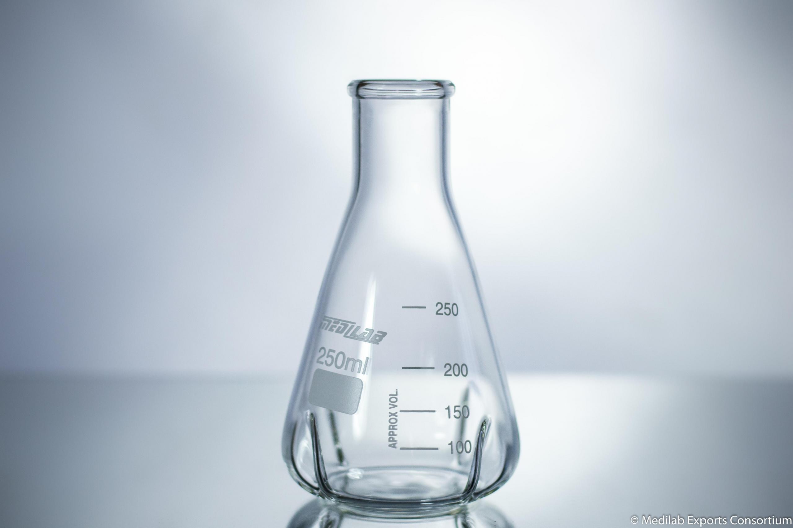 conical flask on table