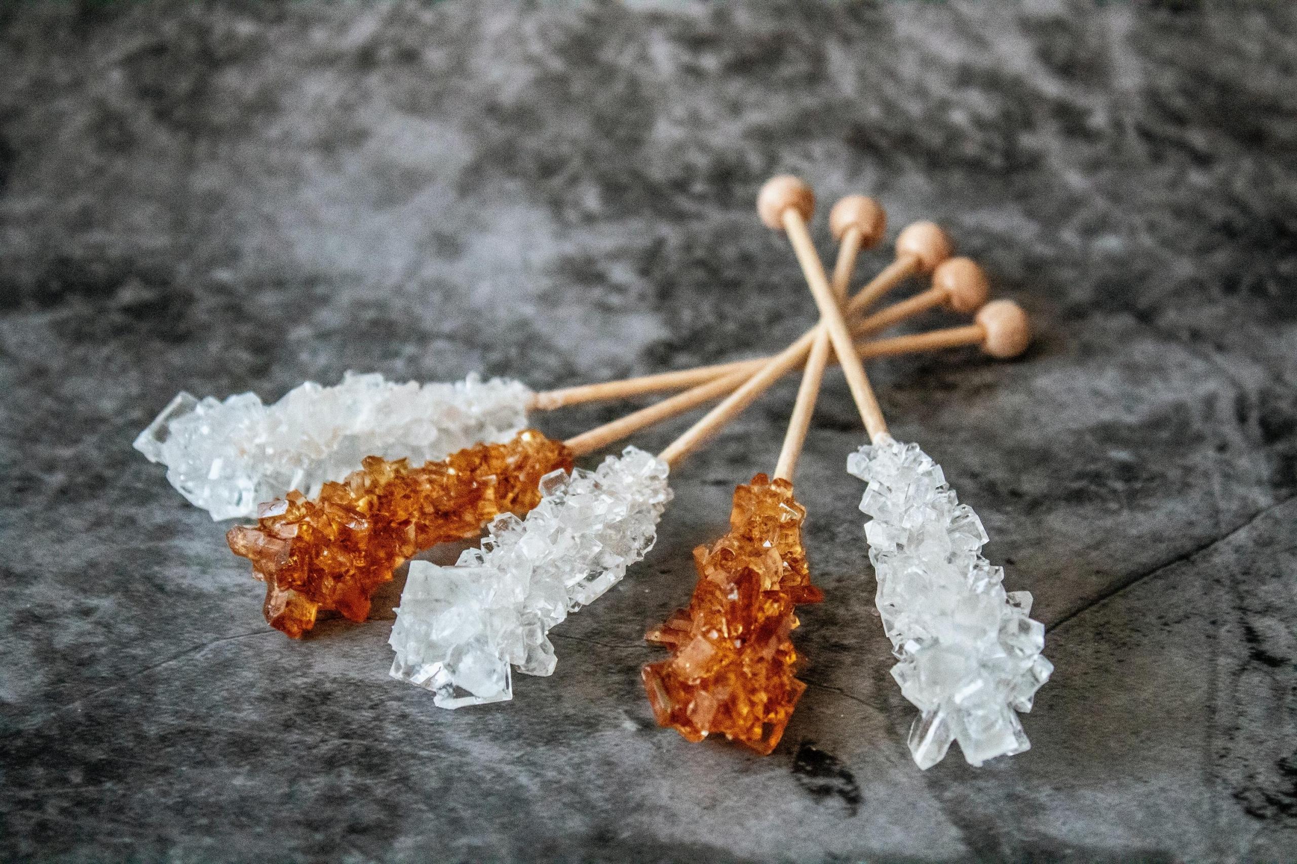 sugar crystal lollies in two colours