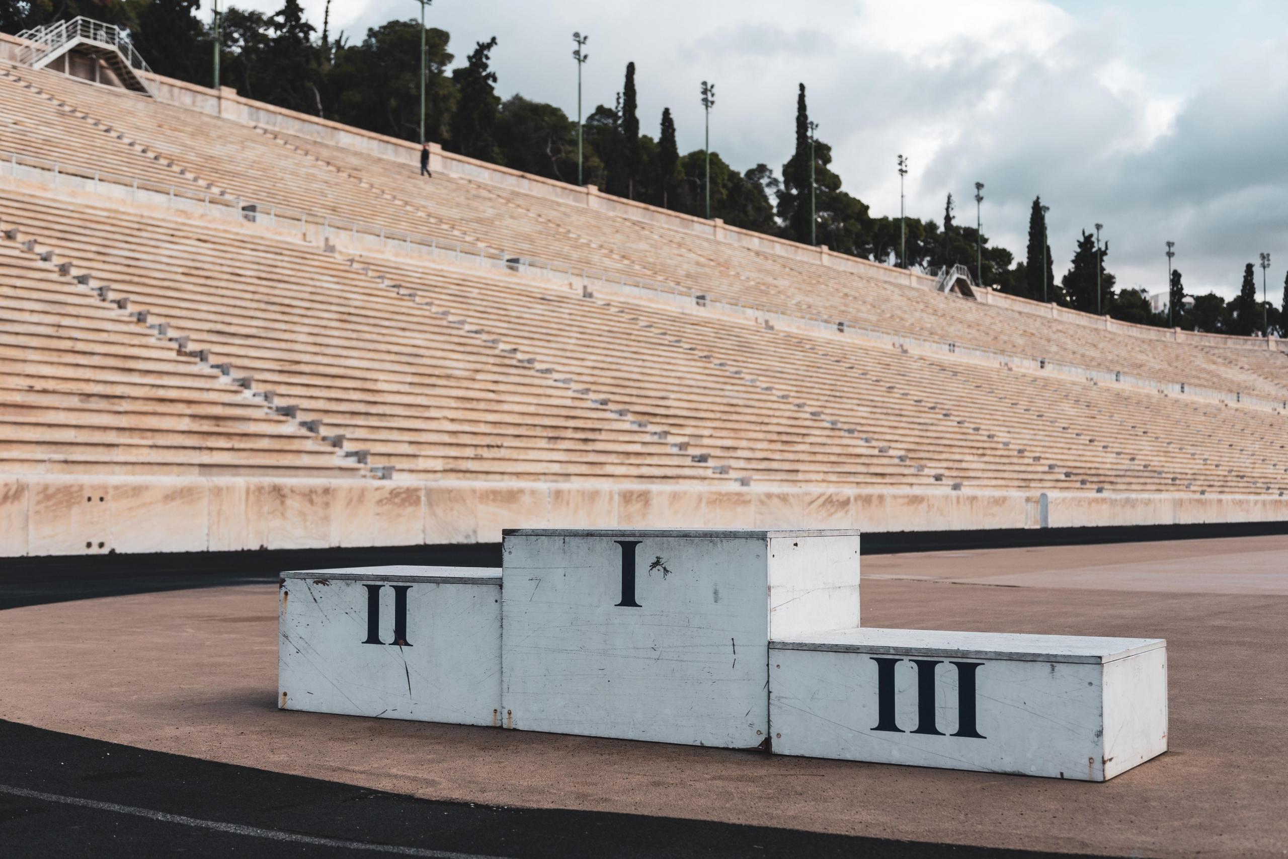 sports winner's podium in empty sports arena