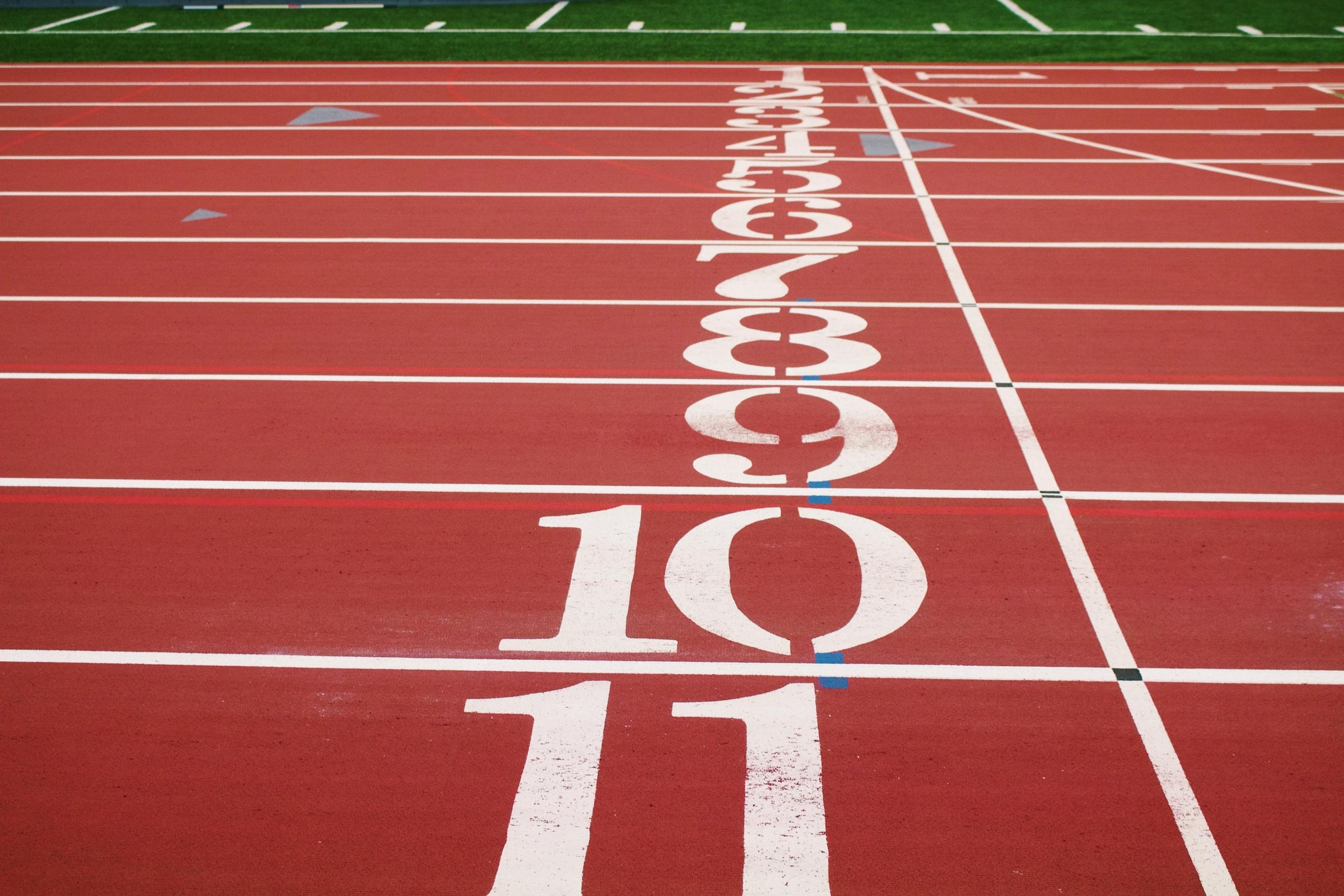 numbered lanes on running track