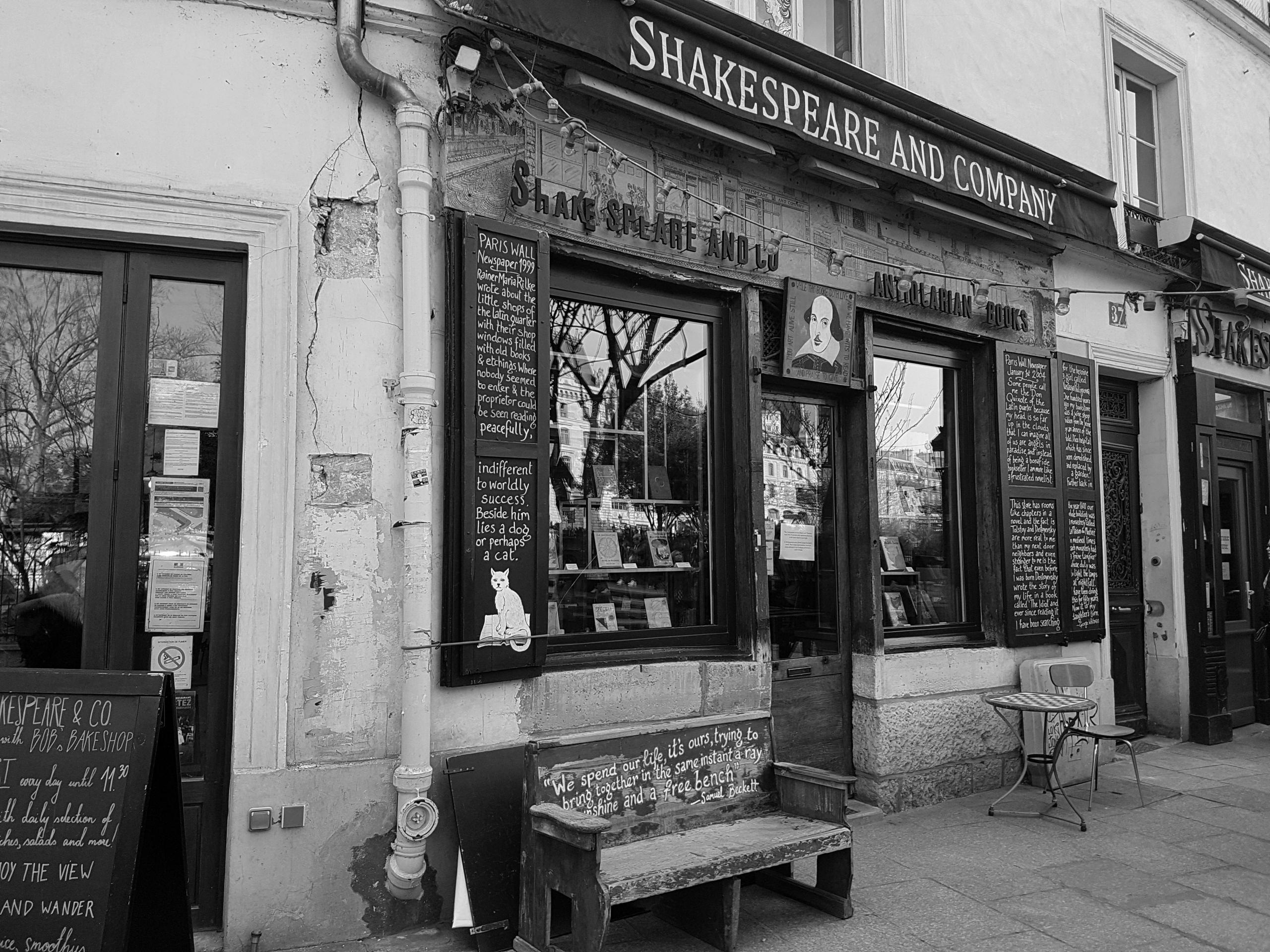 facade of Shakespeare and Company bookshop in Paris