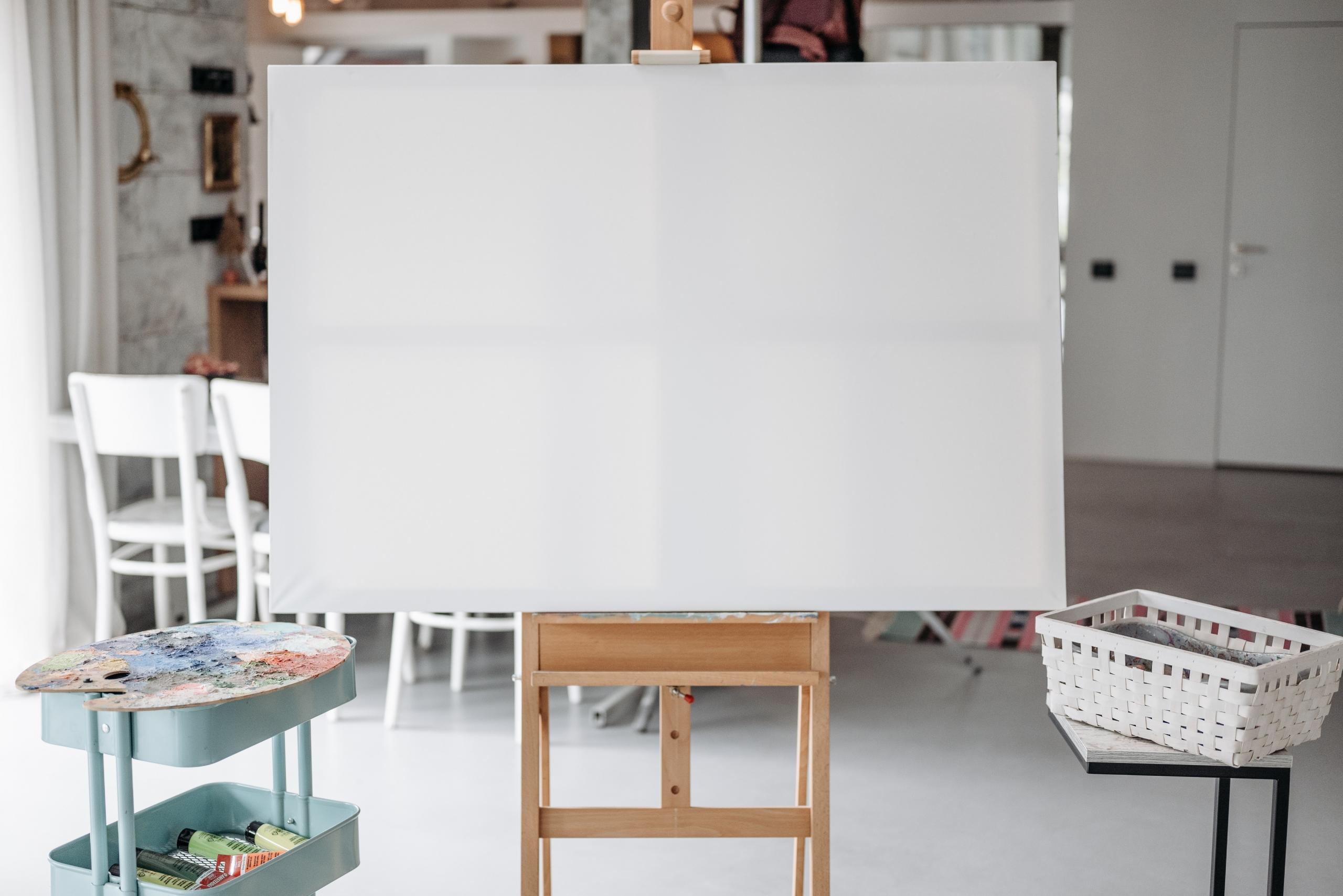 white canvas on easel
