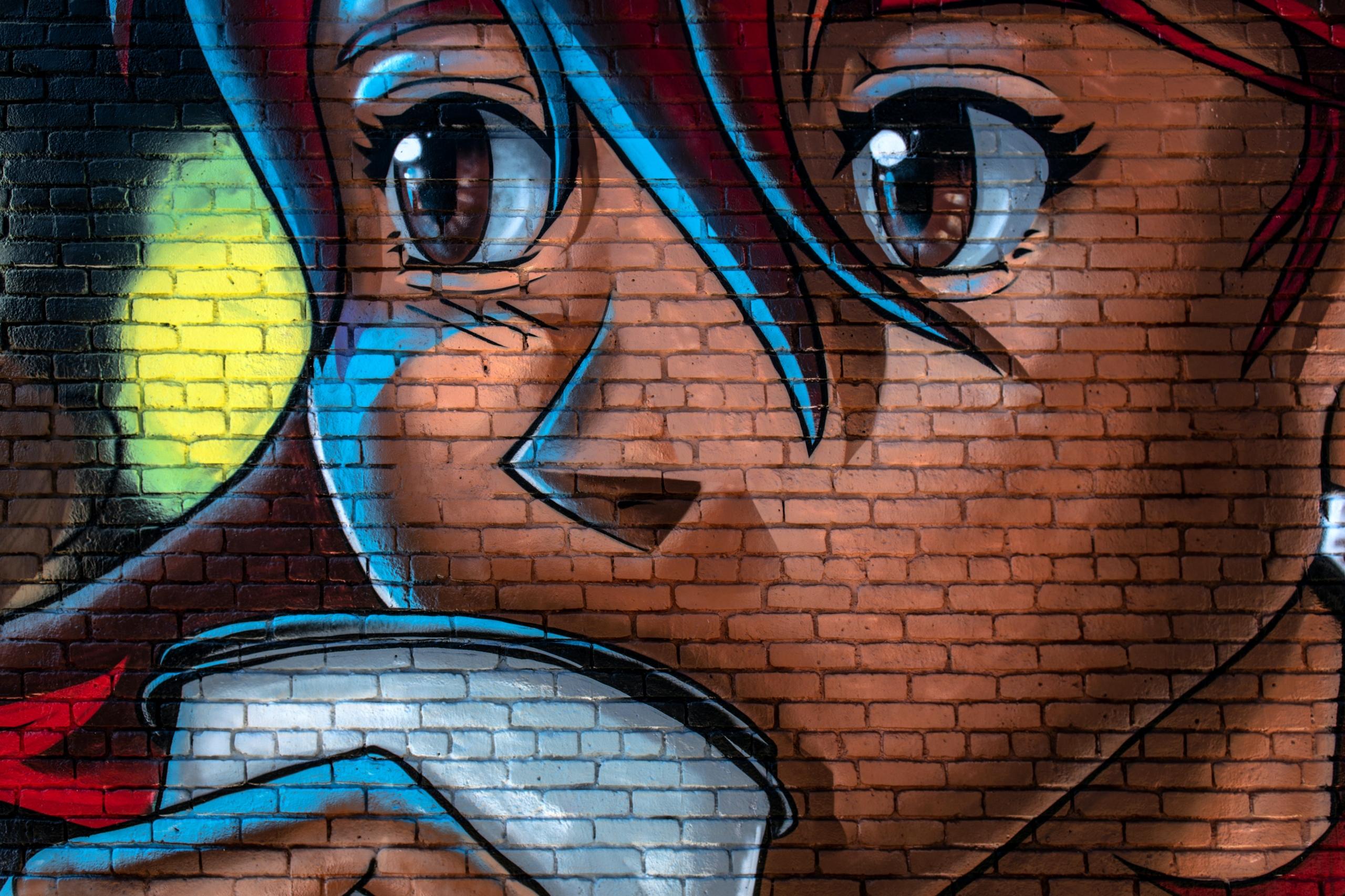 female anime character painted on wall