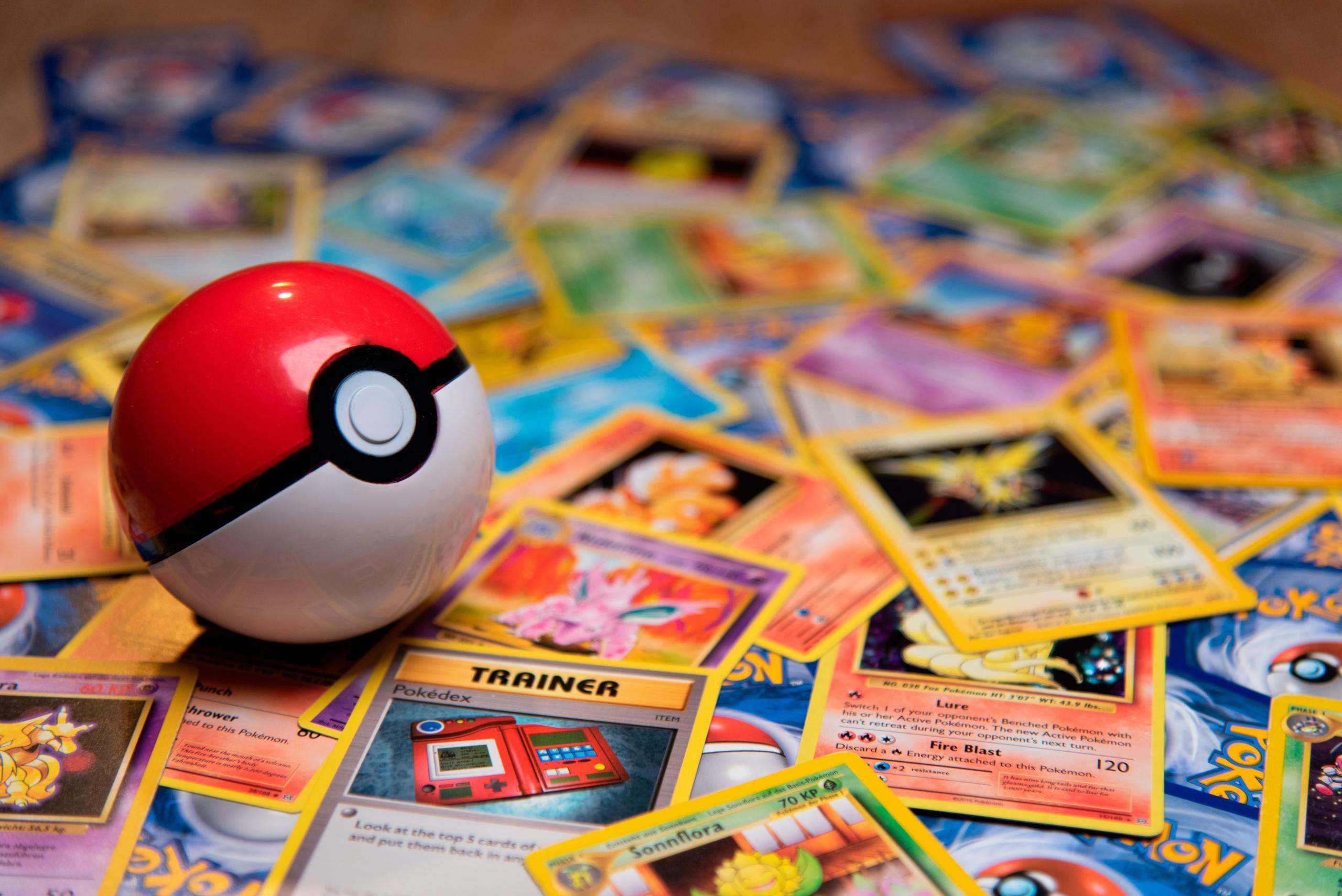 Pokemon cards and poke ball
